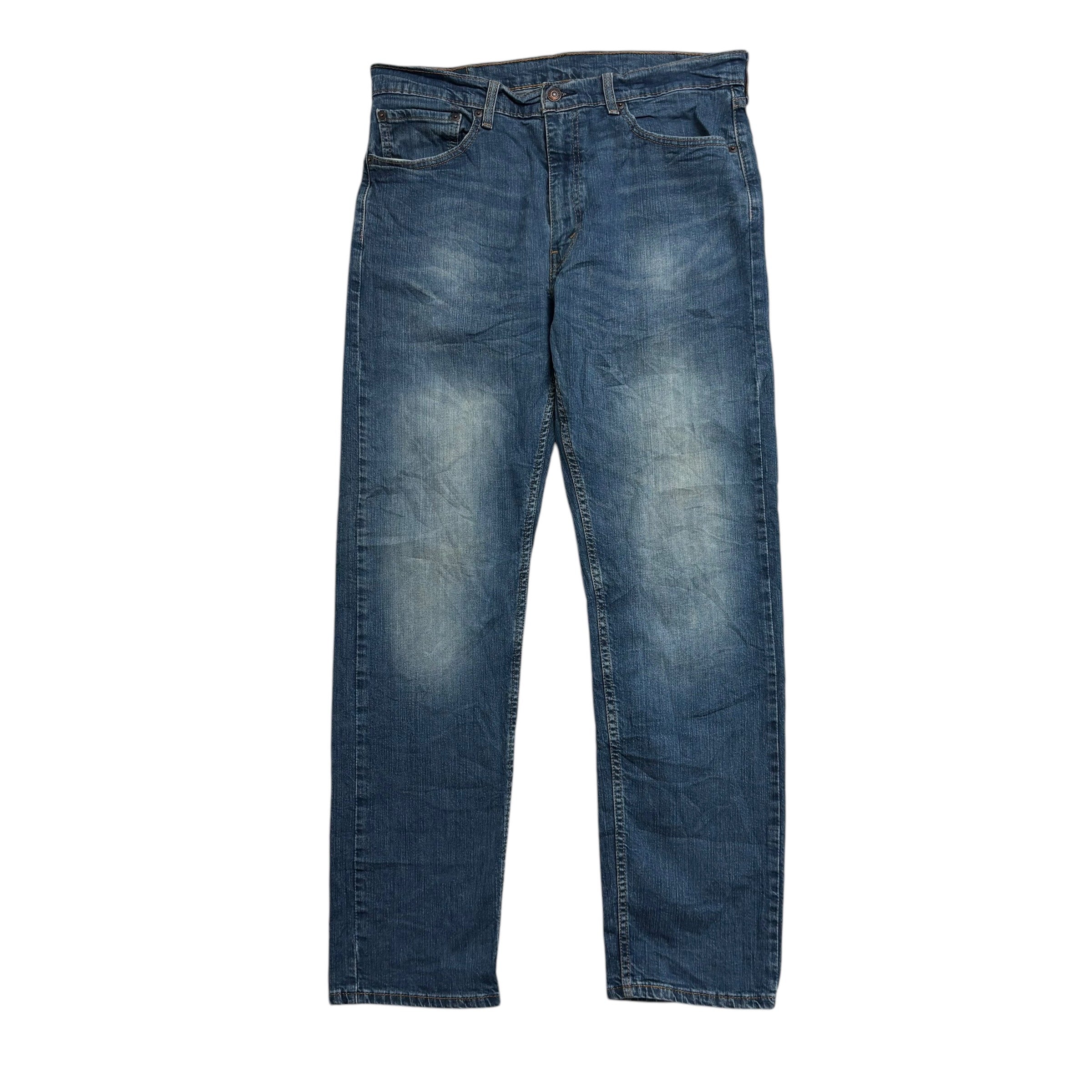 Levis 505 Jeans W36 L32 Mens Dark Blue Regular Straight Fit Stretch Denim (E)