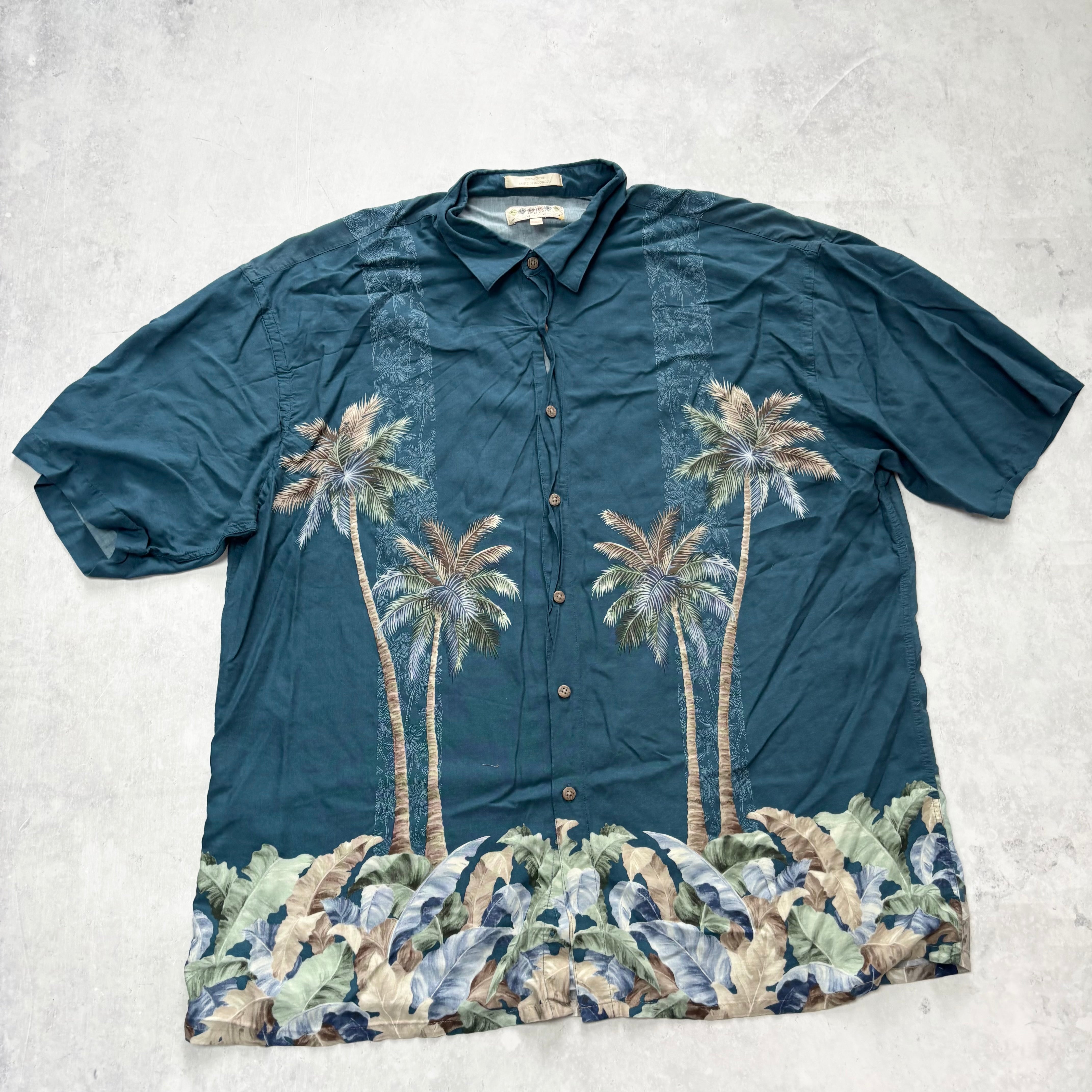 Vintage Hawaiian Shirt Mens XXL Blue Floral Aloha Short Sleeve Rayon (E)