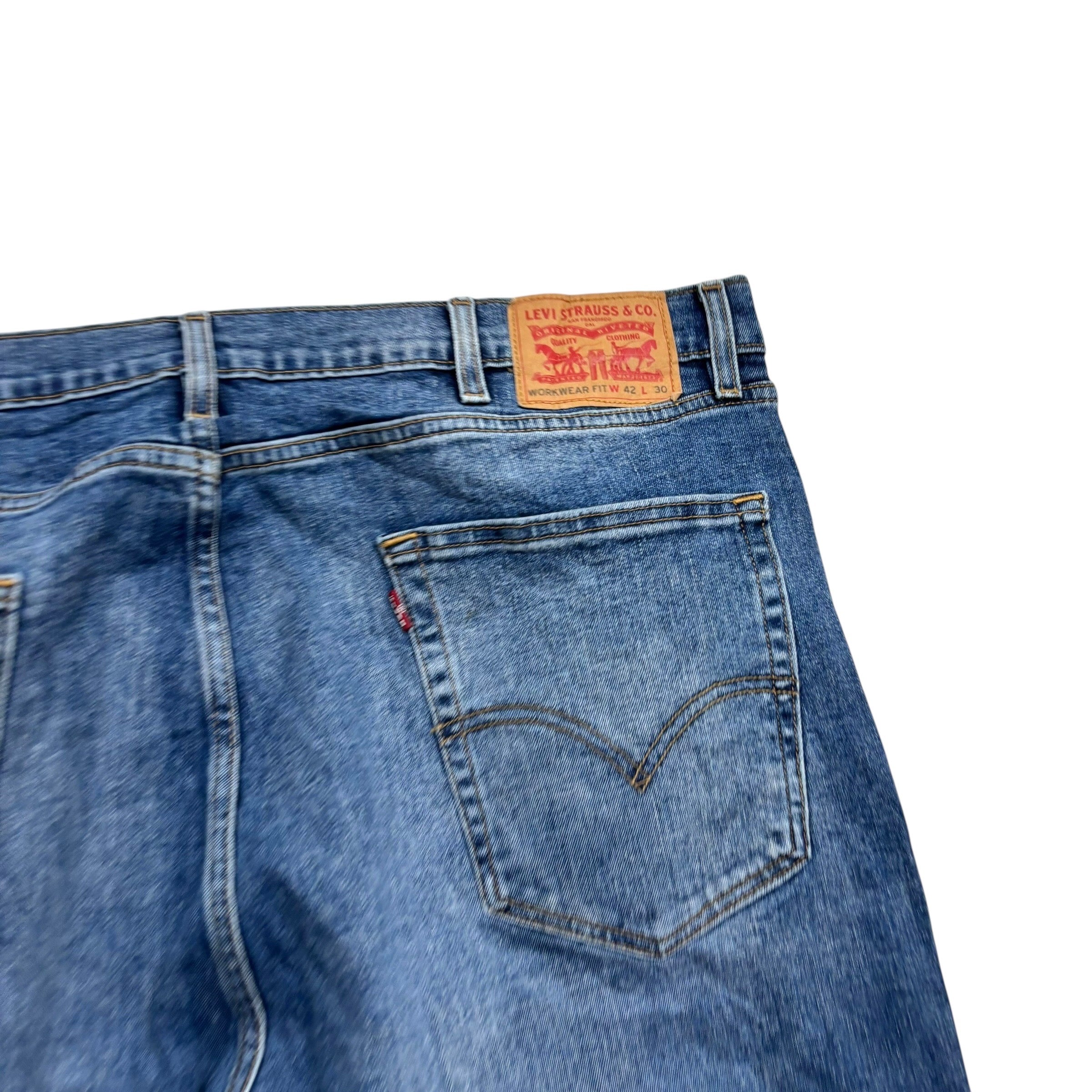 Levis Workwear Jeans W42 L30 Mens Mid Blue Regular Straight Fit Stretch Denim (E)