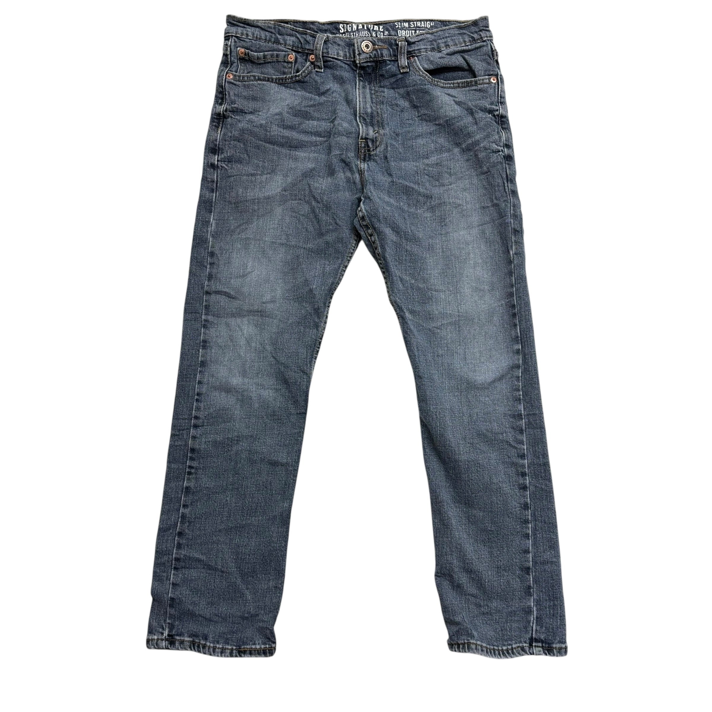 Levis Signature Jeans W34 L30 Mens Mid Blue Slim Straight Fit Stretch