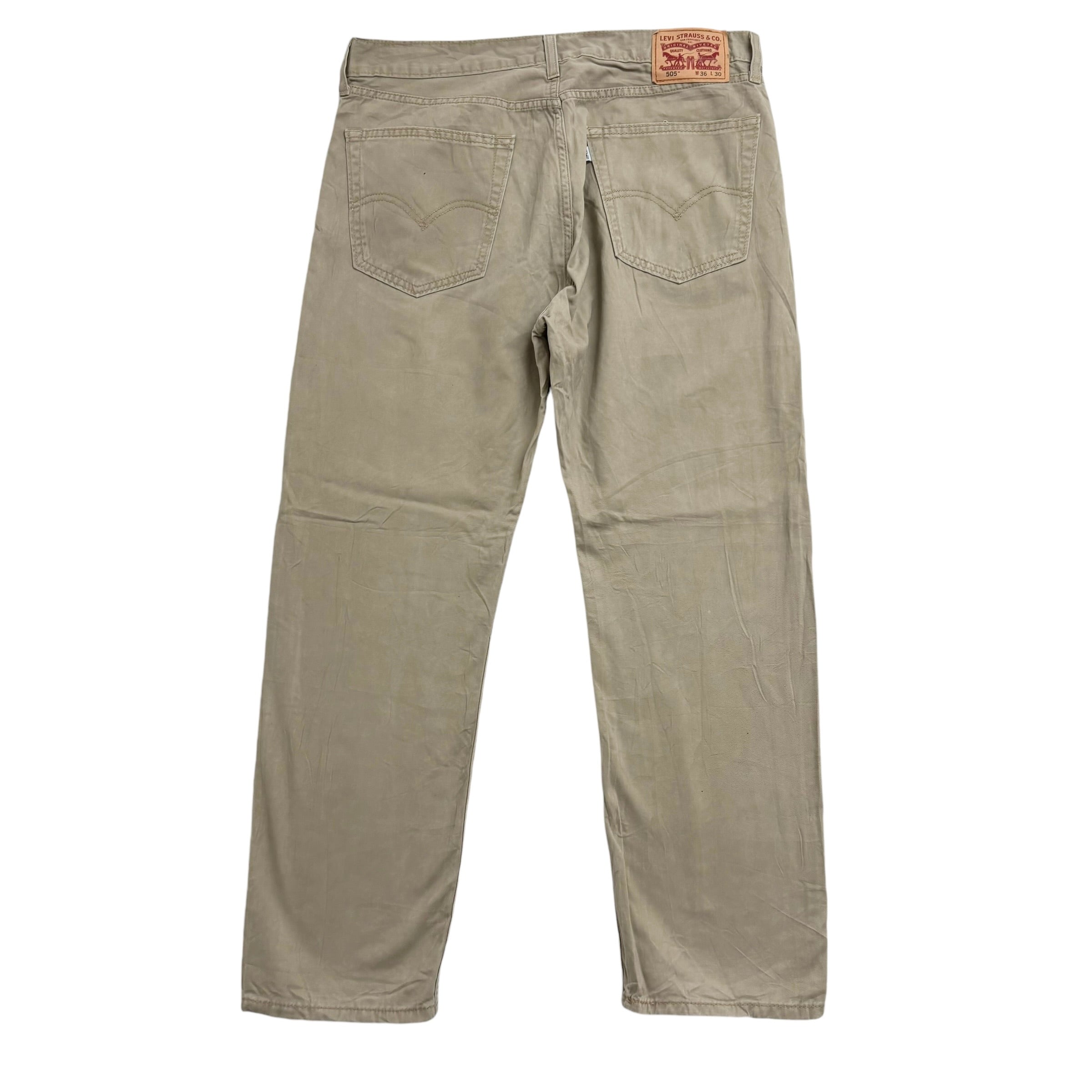 Levis 505 Trousers W36 L30 Mens Beige Stone Regular Straight Fit Cotton Pants