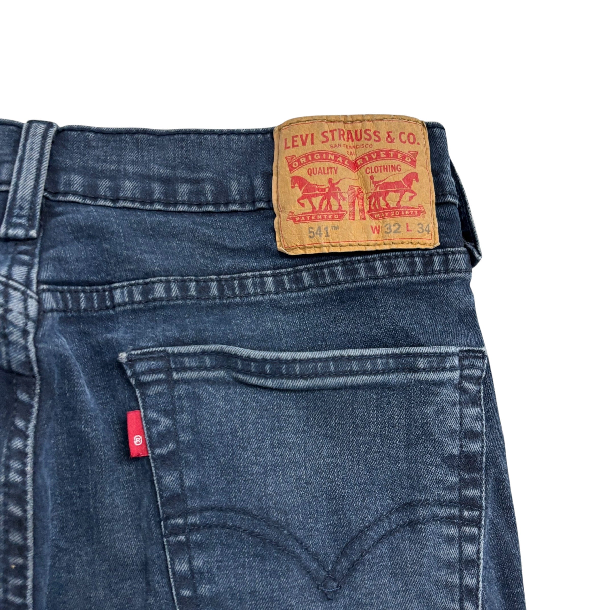 Levis 541 Jeans W32 L33 Mens Navy Blue Athletic Tapered Fit Stretch Denim (E)