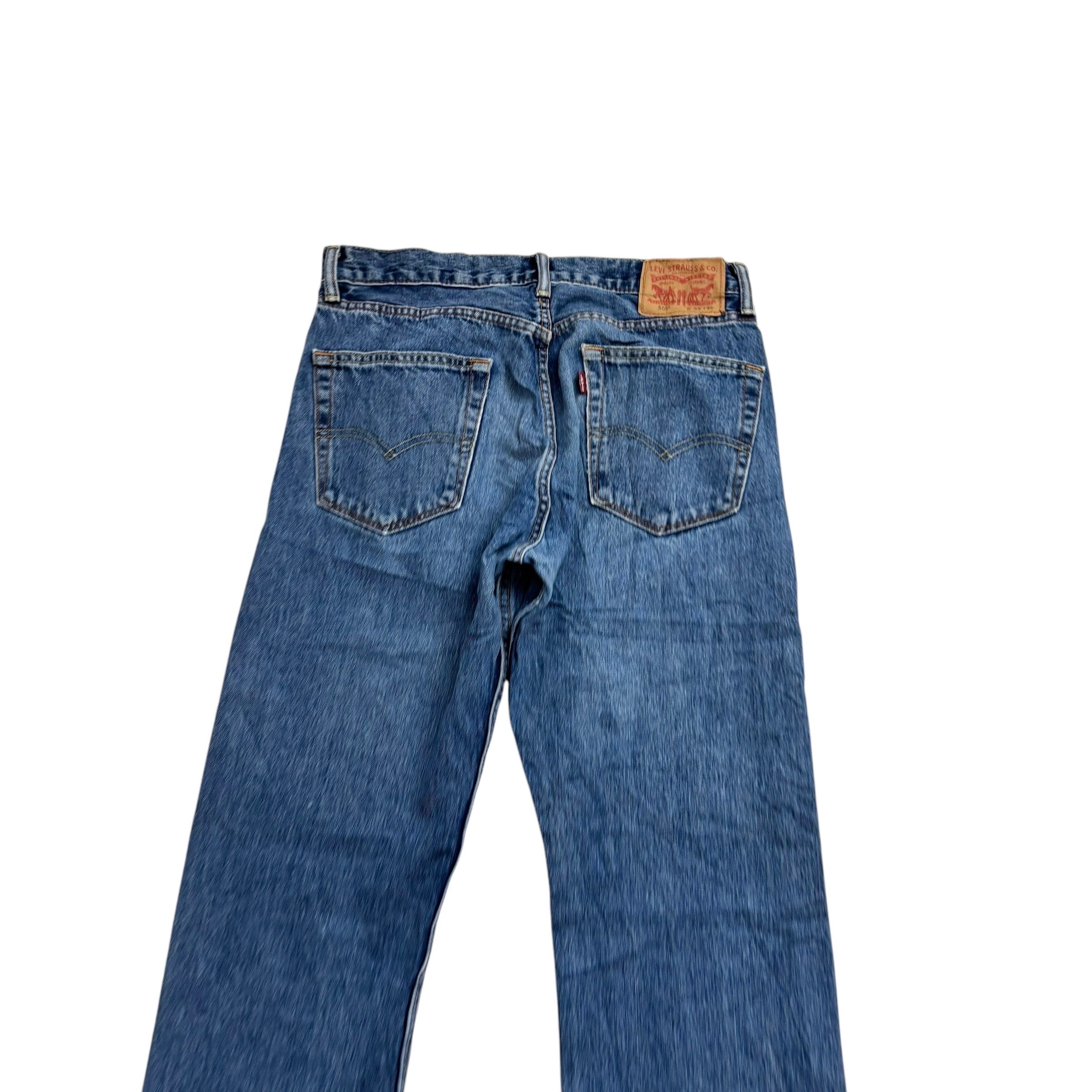 Levis 505 Jeans W32 L34 Mens Mid Blue Regular Straight Fit Denim (E)