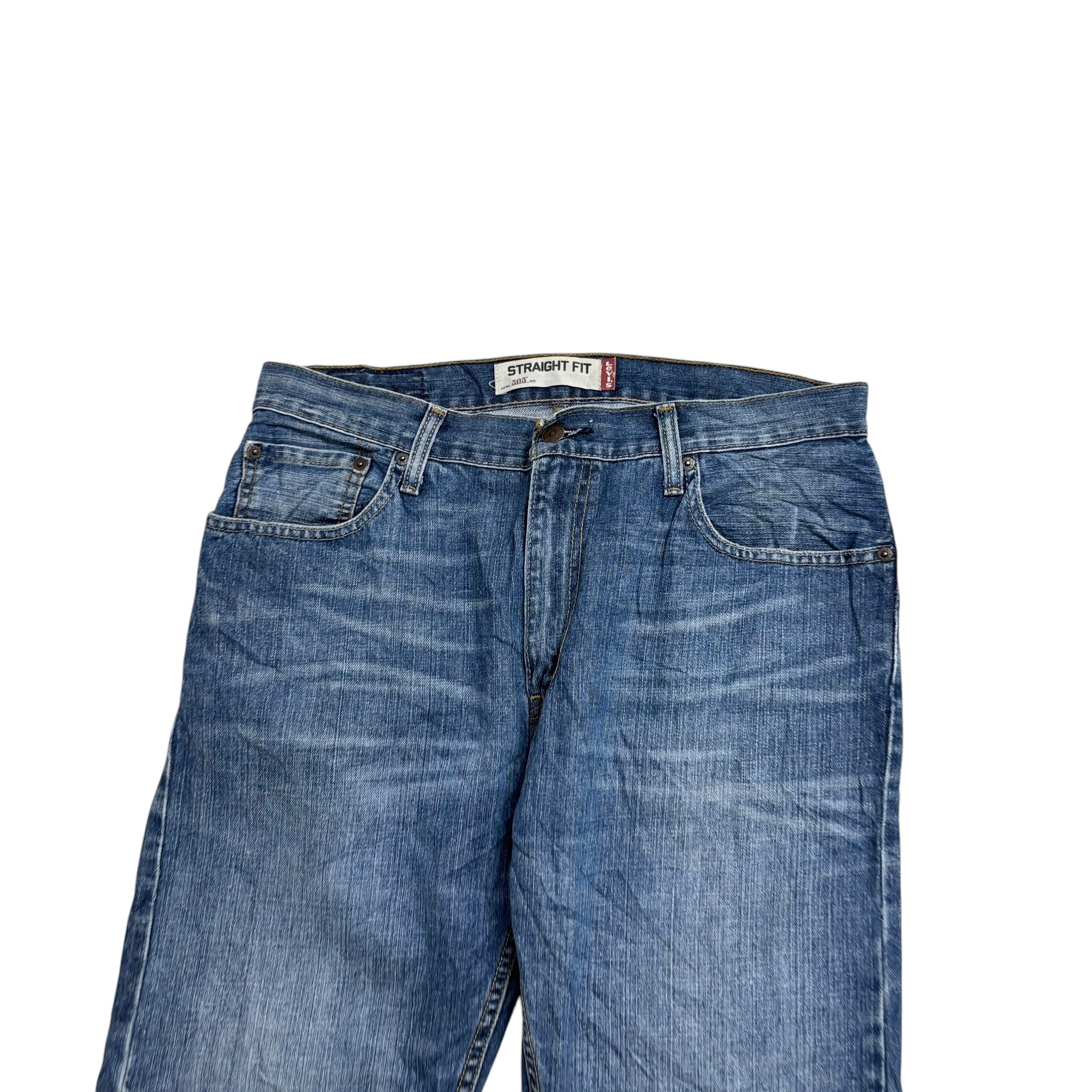 Levis 505 Jeans W34 L34 Mens Mid Blue Regular Straight Fit Vintage Denim (E)