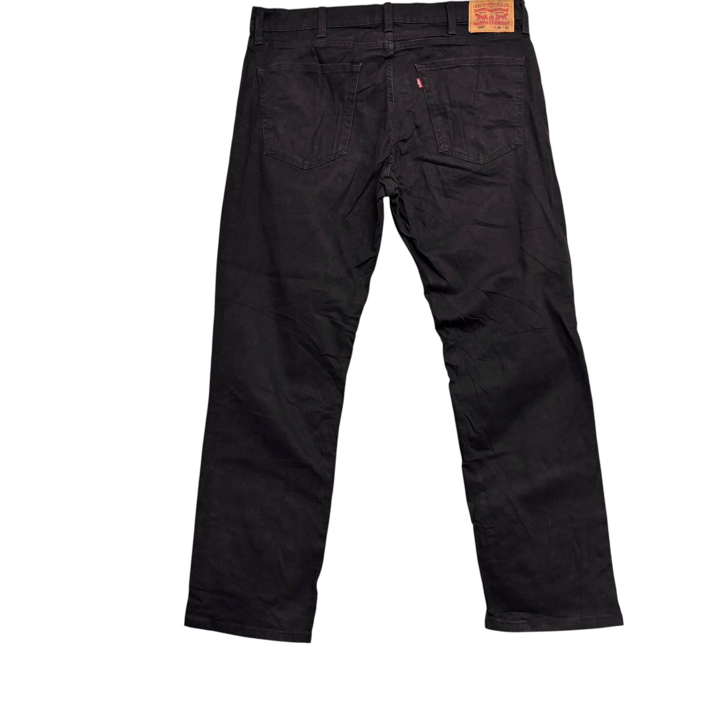 Levis 559 Jeans W38 L32 Mens Black Relaxed Straight Fit Stretch Denim (E)