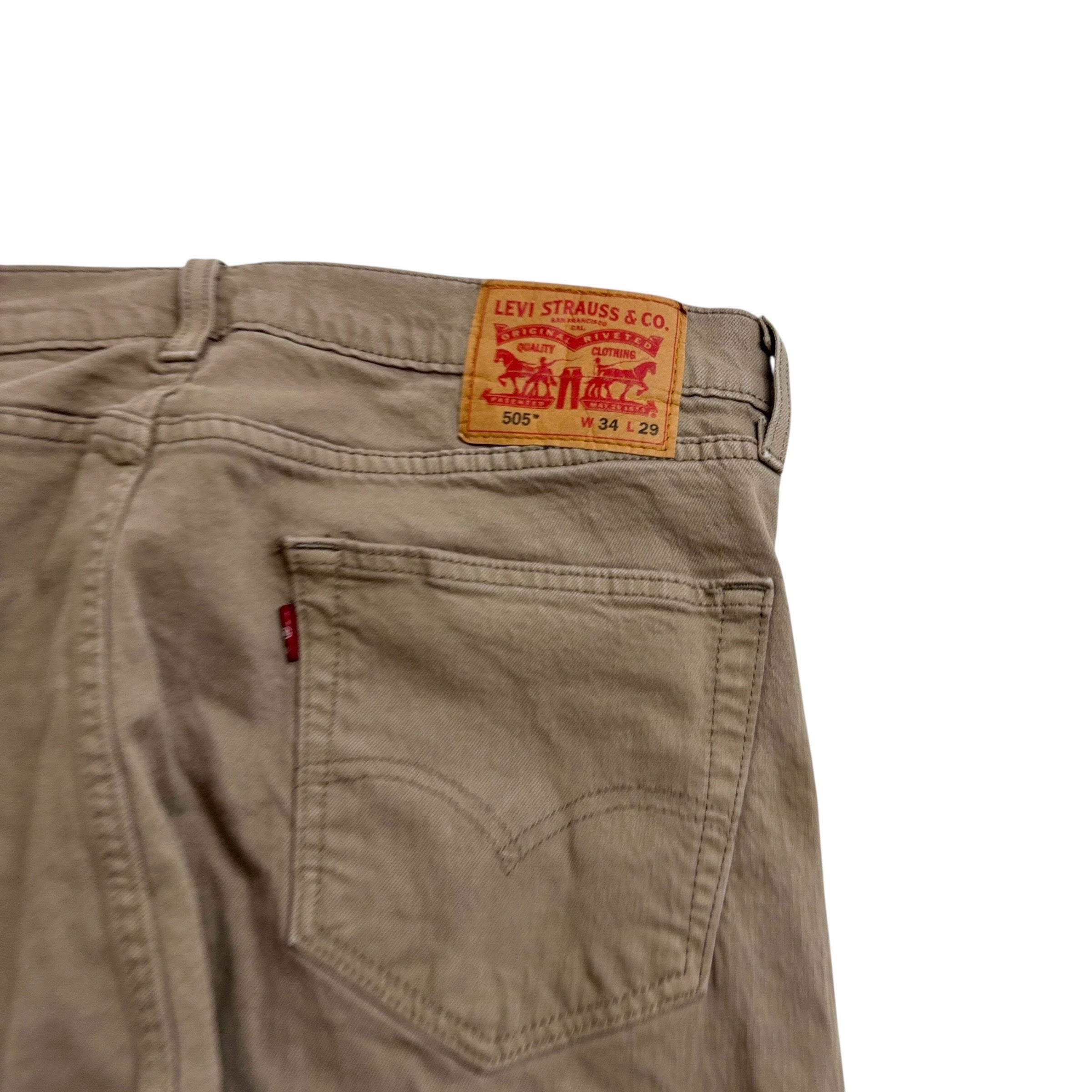 Levis 505 Jeans W34 L29 Mens Beige Regular Straight Fit Stretch Denim (E)