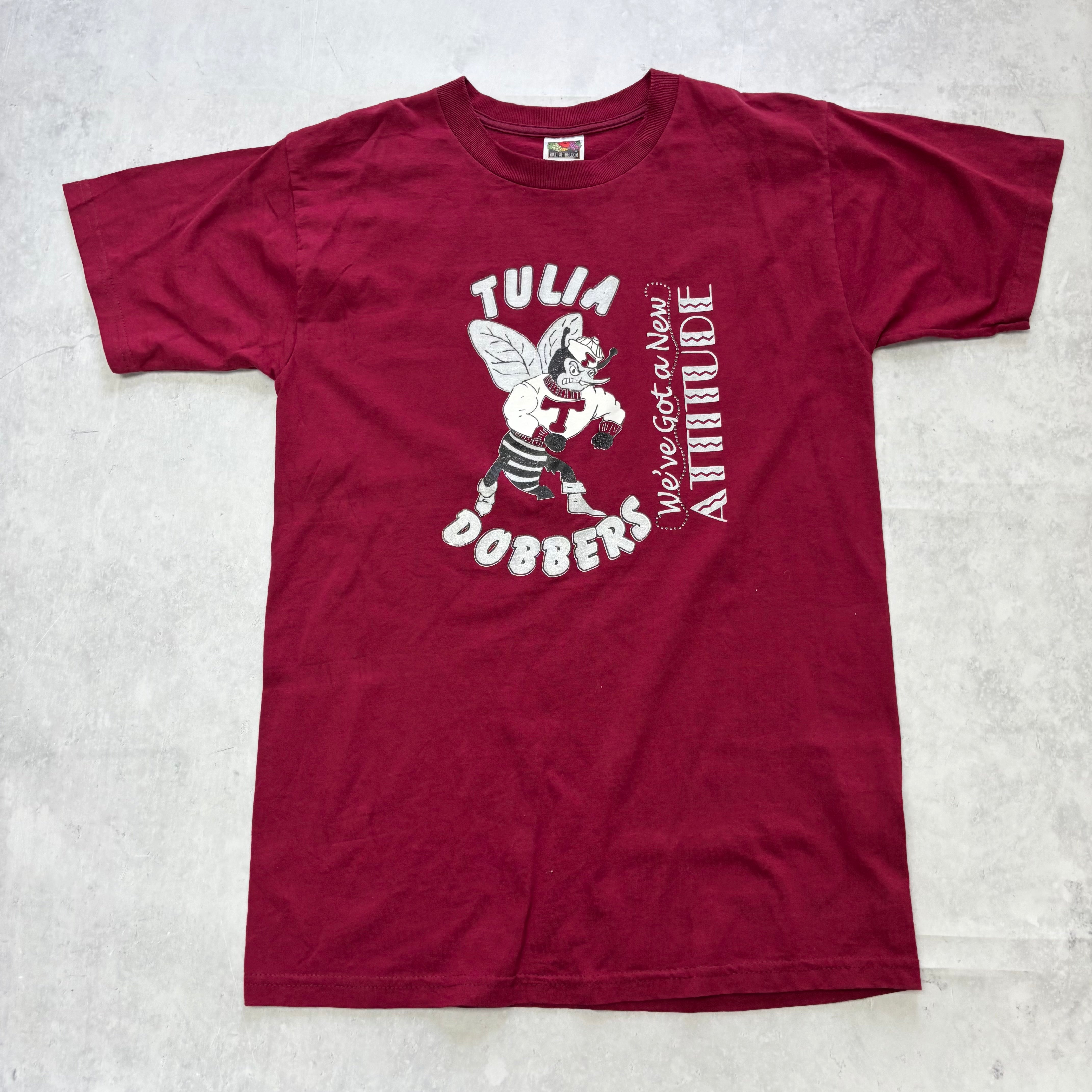 Vintage T Shirt Mens S/M Burgundy Graphic Print 90s College (E)