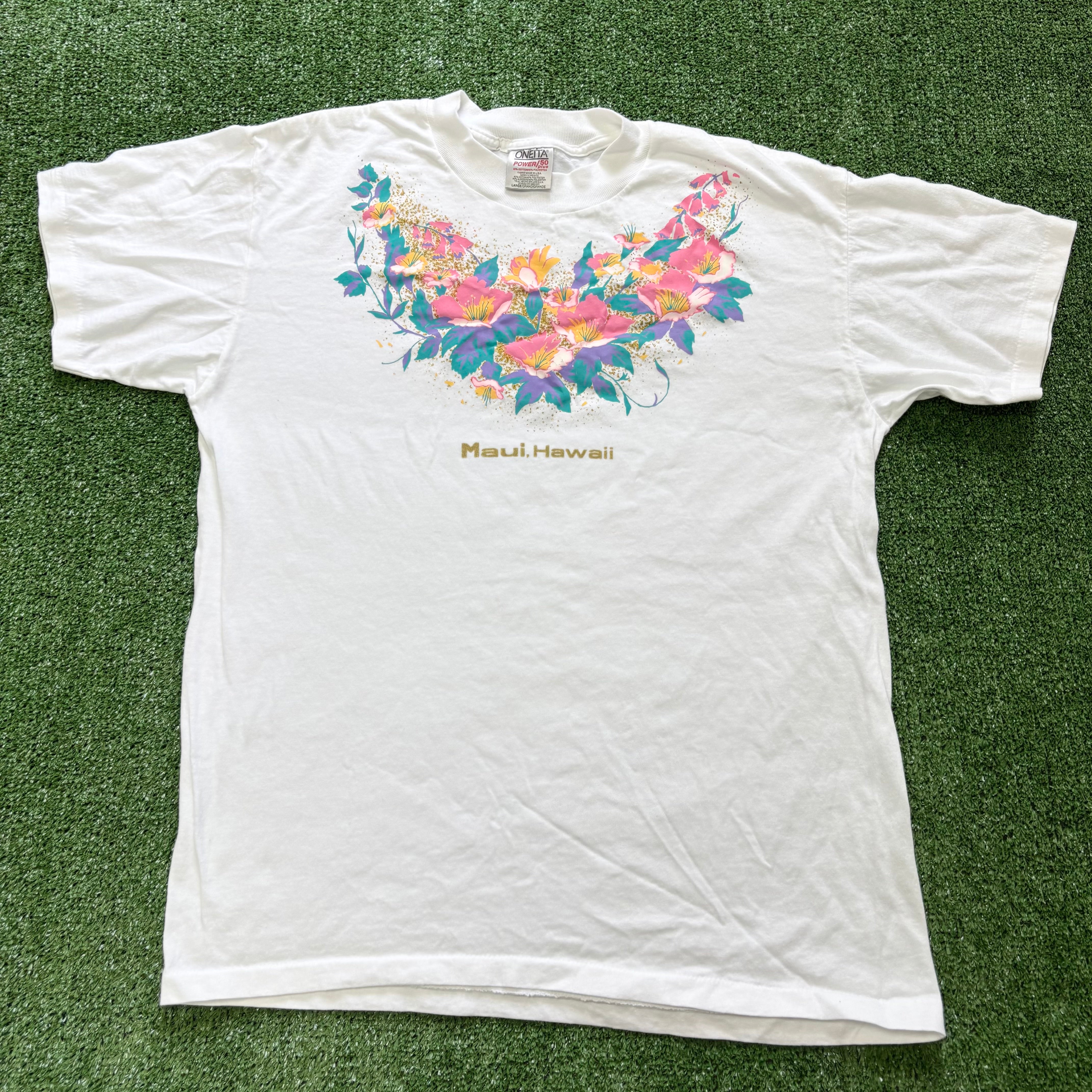 Vintage T Shirt Mens Large White Single Stitch Graphic Print 90s USA Tourist