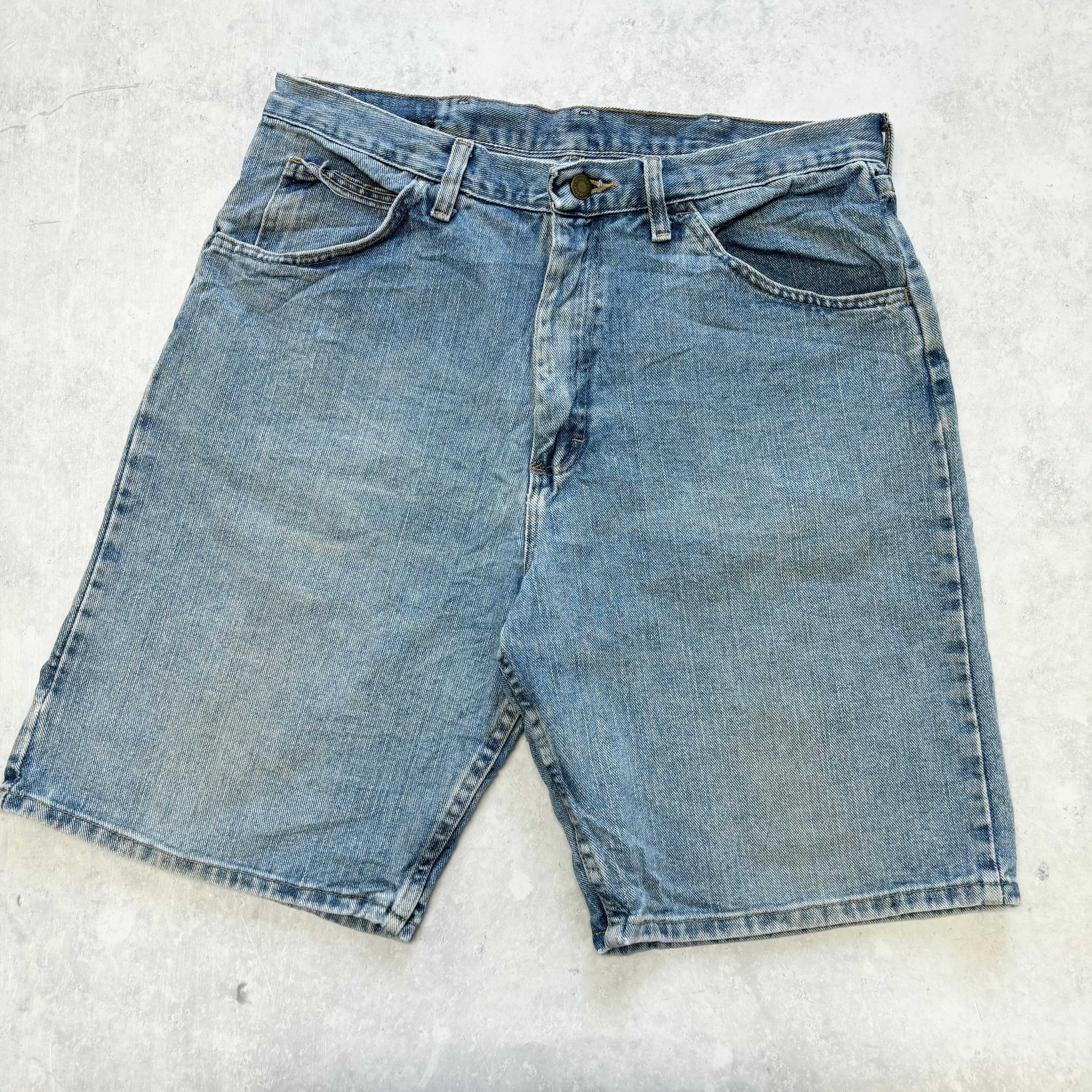 Vintage Wrangler Jorts W34 Mens Denim Shorts Mid Blue Baggy Relaxed Fit