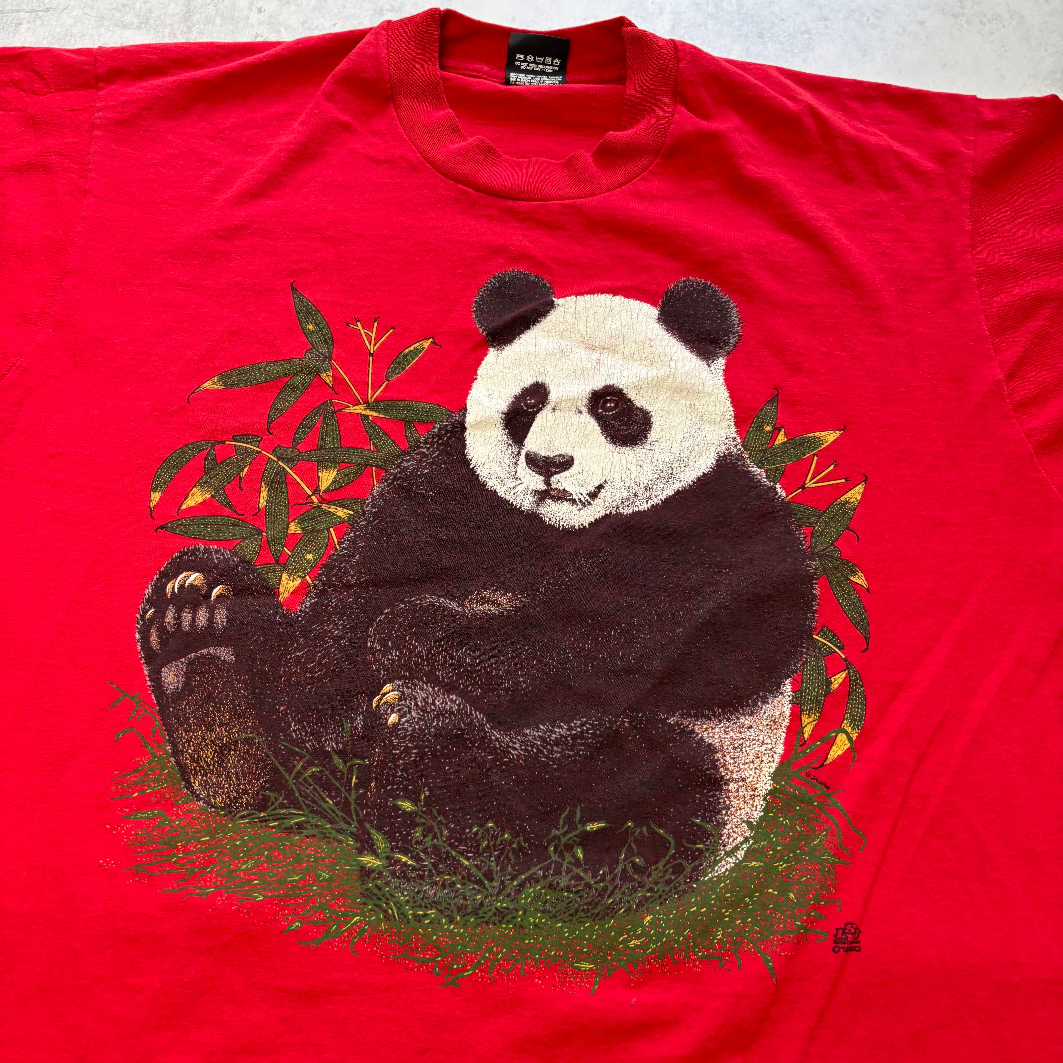 Vintage T Shirt Mens Large Red Single Stitch Graphic Print 90s Panda (E)