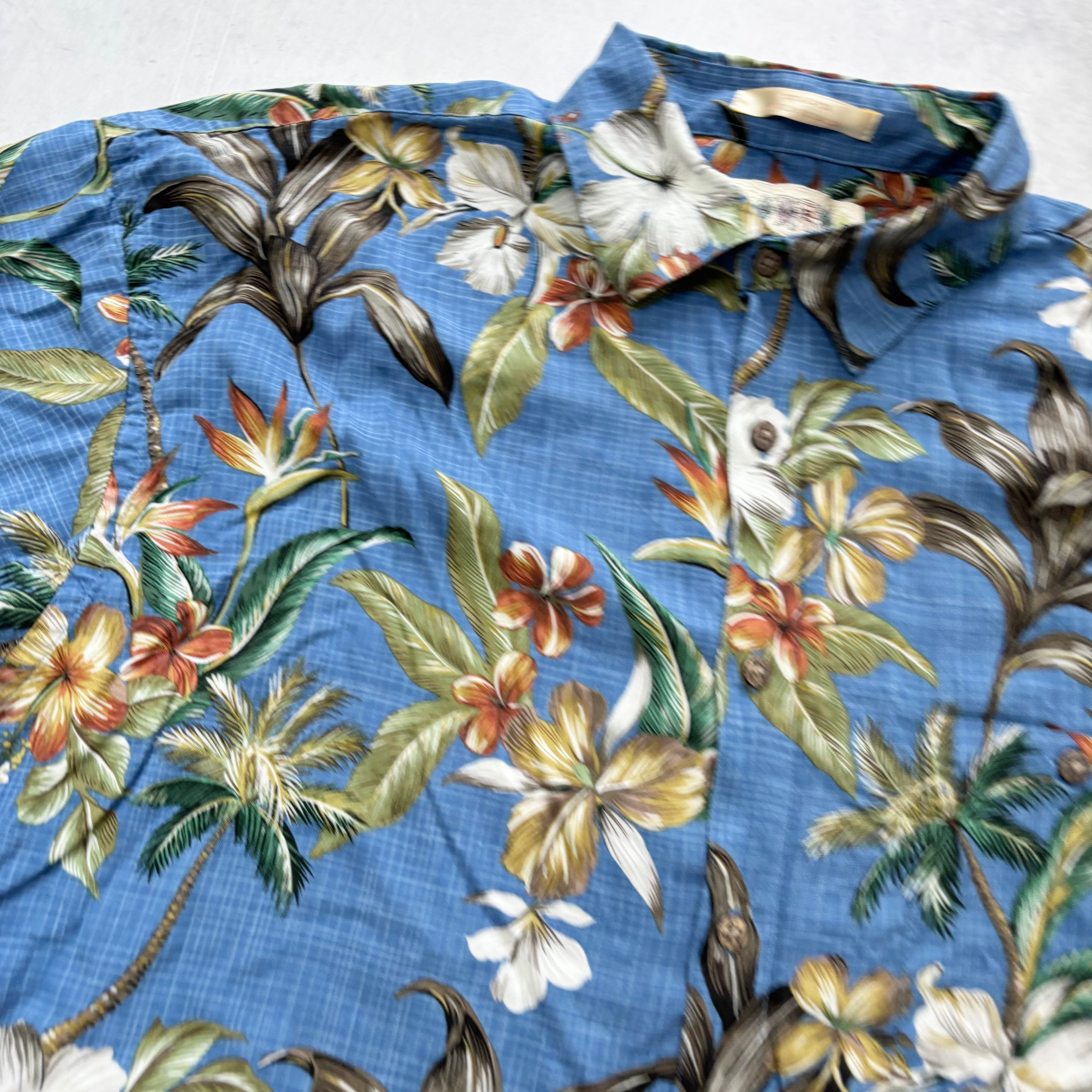 Vintage Hawaiian Shirt Mens Large Blue Floral Aloha Short Sleeve Rayon (E)