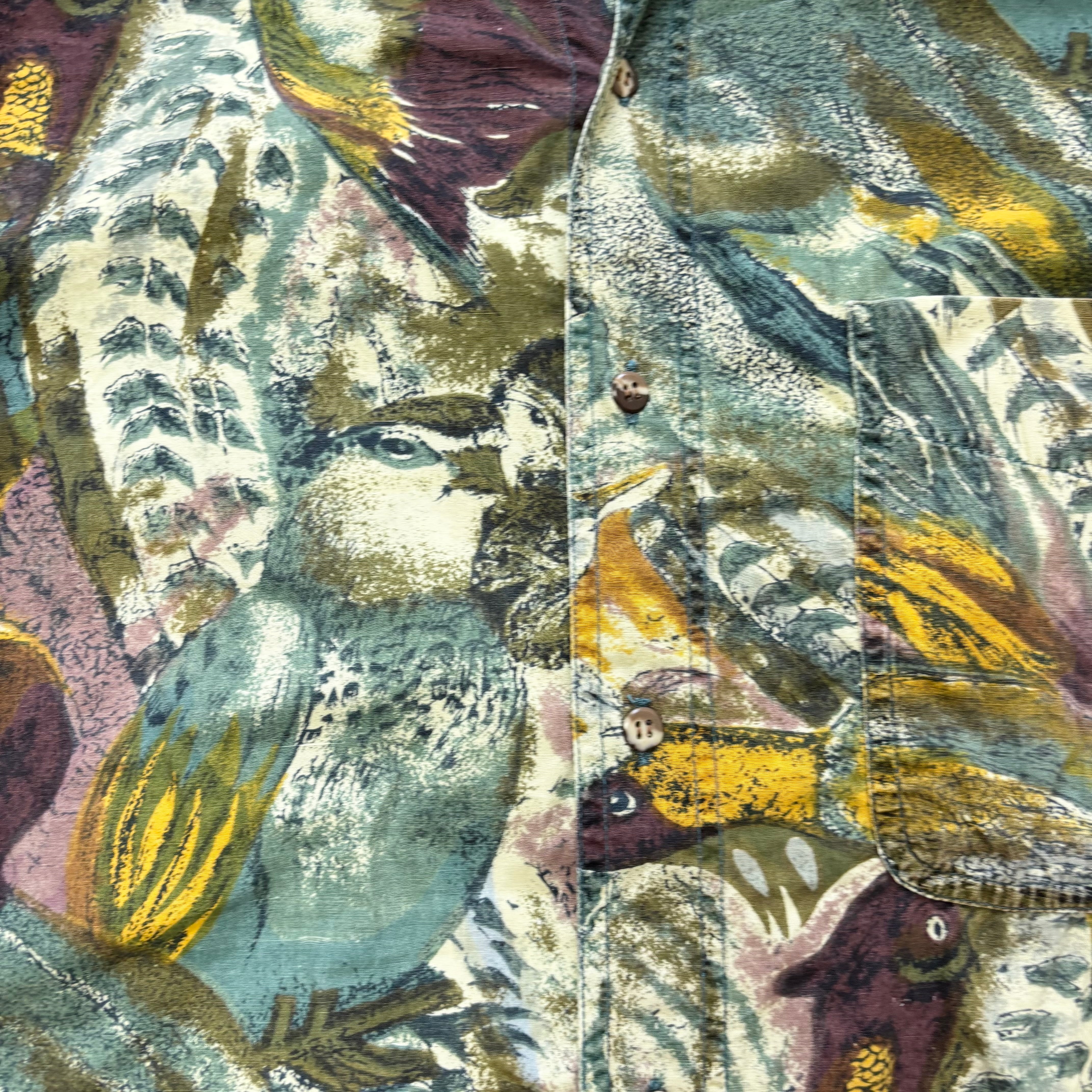 Vintage Shirt Mens XL Multicoloured Long Sleeve Pattern Art Abstract (E)