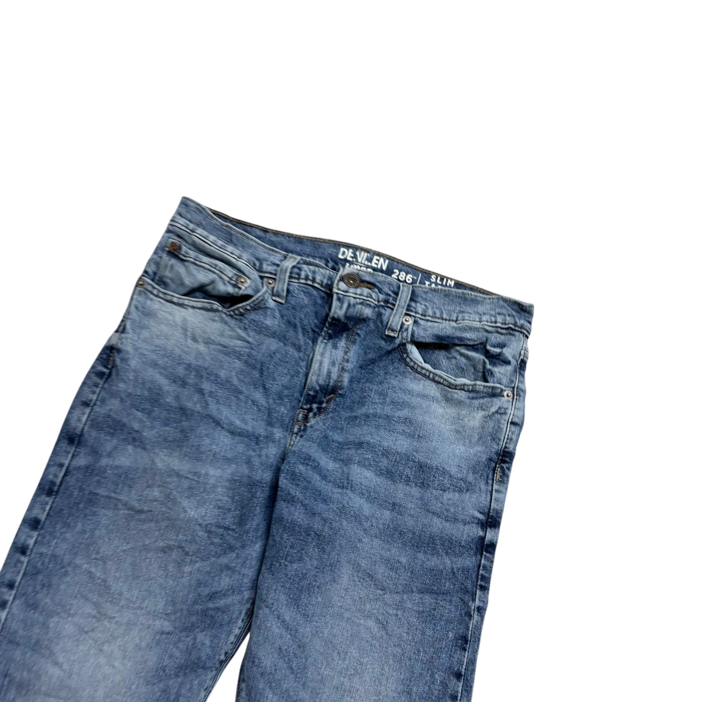 Levis Denizen Jeans W32 L32 Mens Mid Blue Slim Tapered Fit Stretch Denim (E)