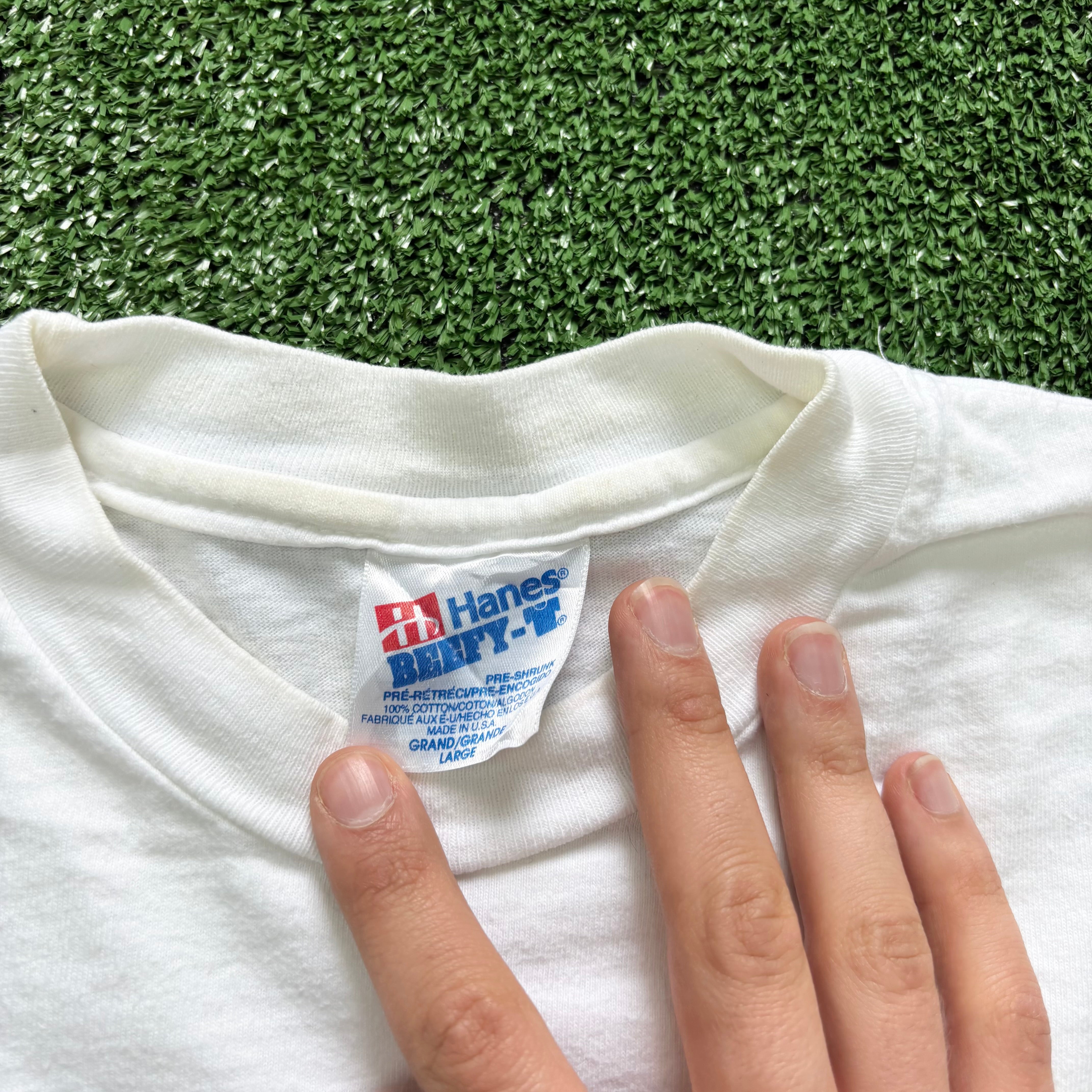 Vintage T Shirt Mens Large White Single Stitch Graphic Print 90s USA Funny