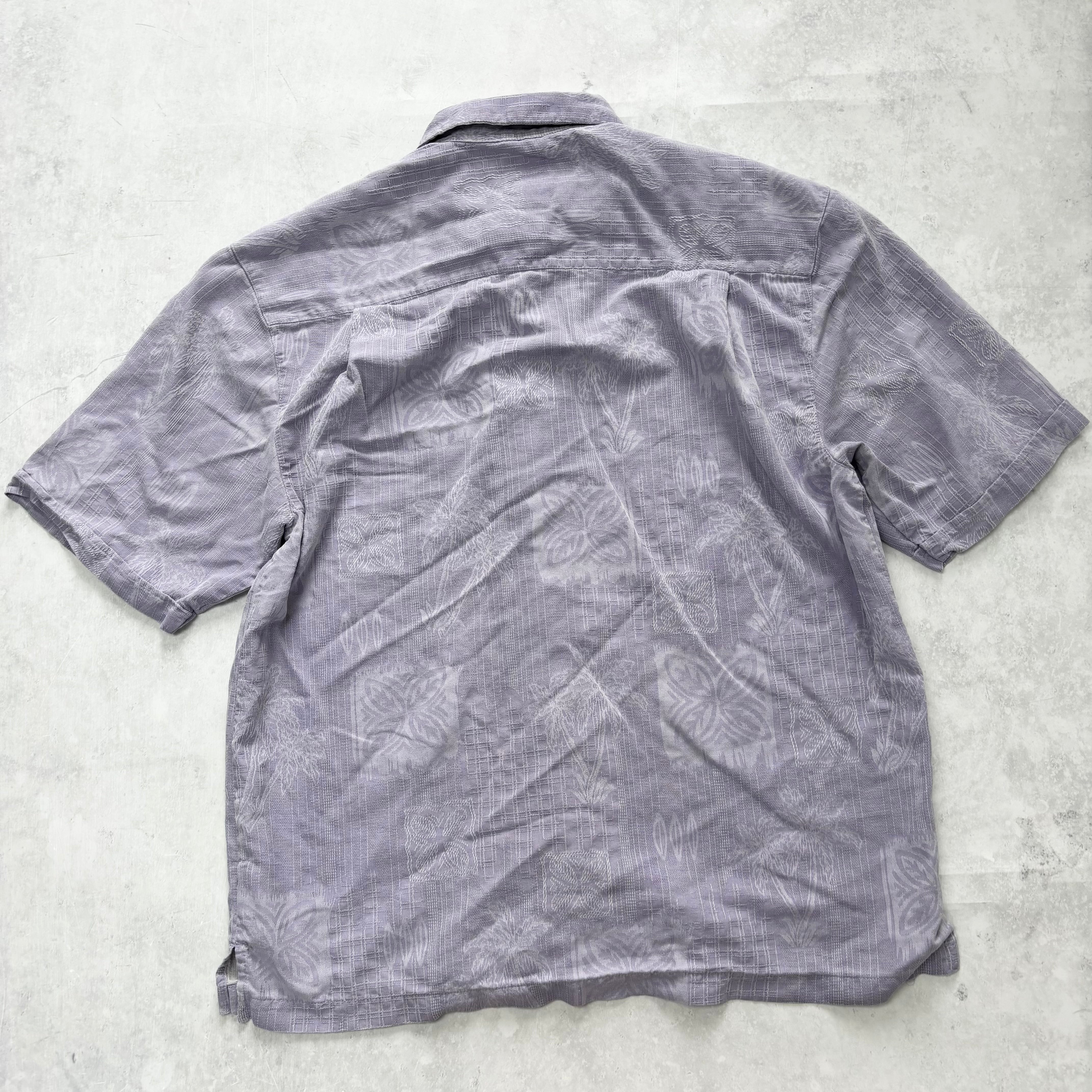 Vintage Hawaiian Shirt Mens Medium Purple Floral Aloha Short Sleeve Silk