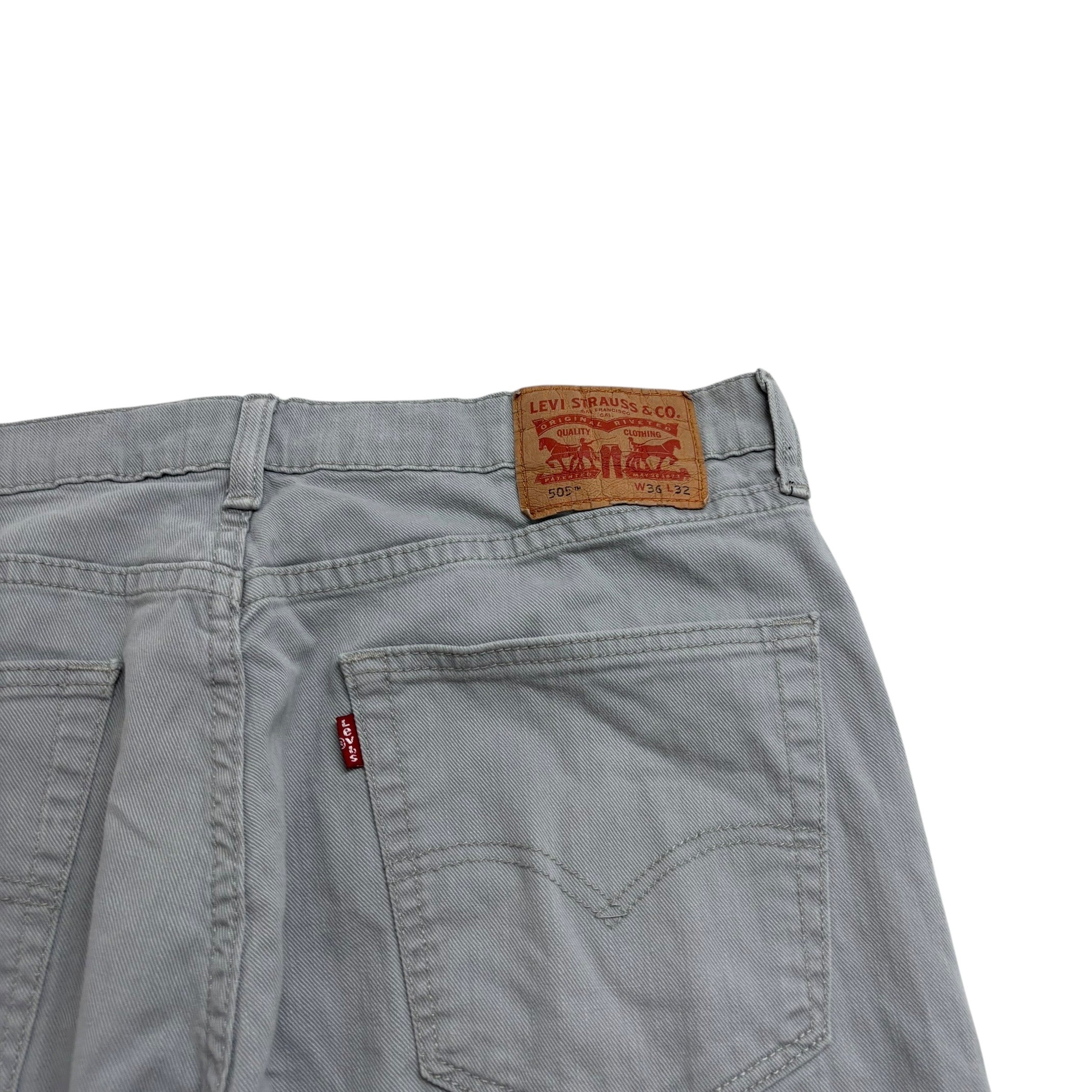 Levis 505 Jeans W36 L32 Mens Grey Regular Straight Fit Stretch Denim