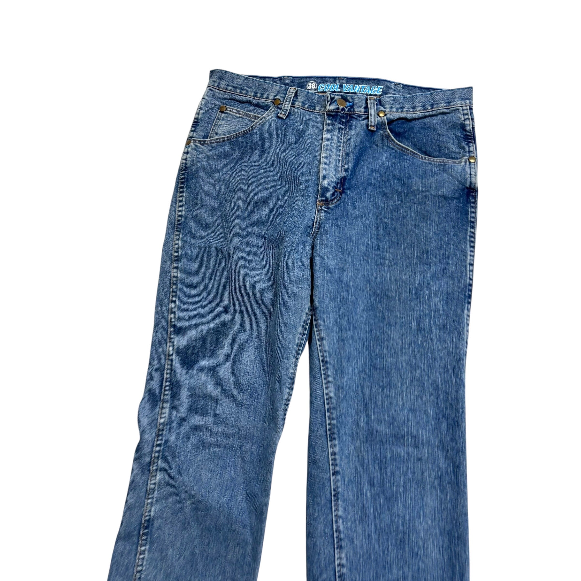 Wrangler Jeans Cowboy Cut W34 L32 Mens Mid Blue Cool Vantage Slim Fit Denim (E)