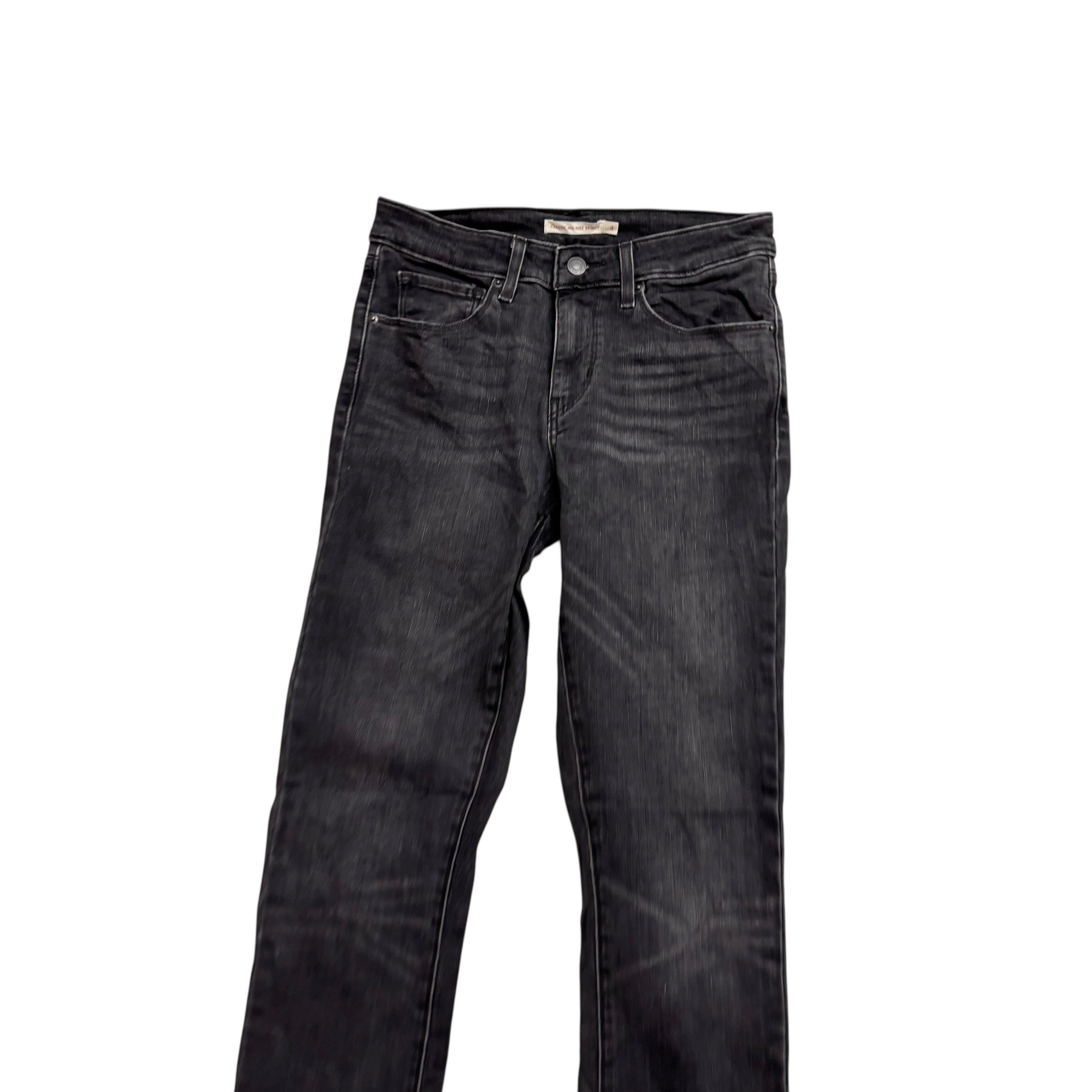 Levis Jeans W27 L30 Womens Classic Mid Rise Skinny Black Stretch Denim (E)