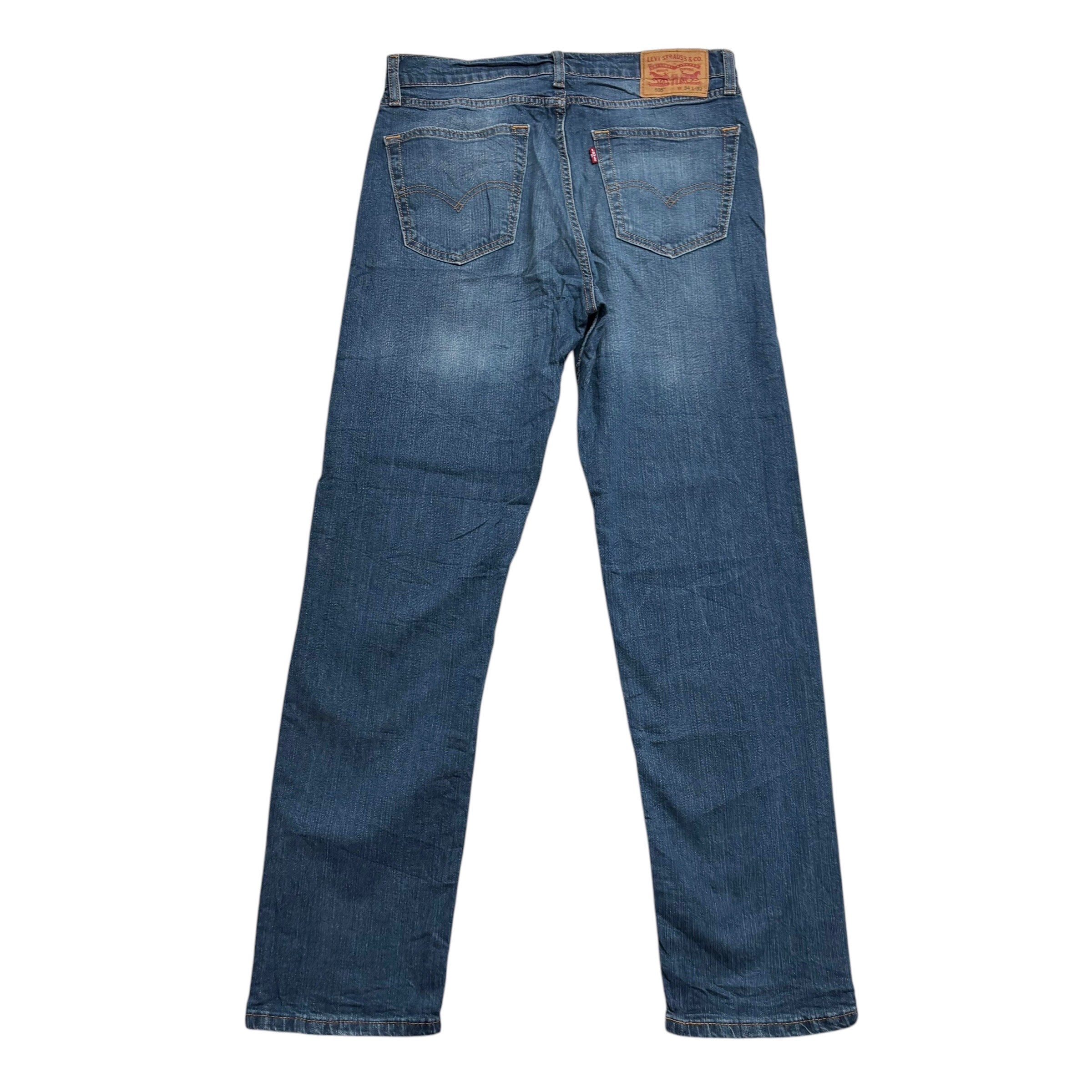 Levis 505 Jeans W33 L32 Mens Mid Blue Regular Straight Fit Stretch Denim (E)