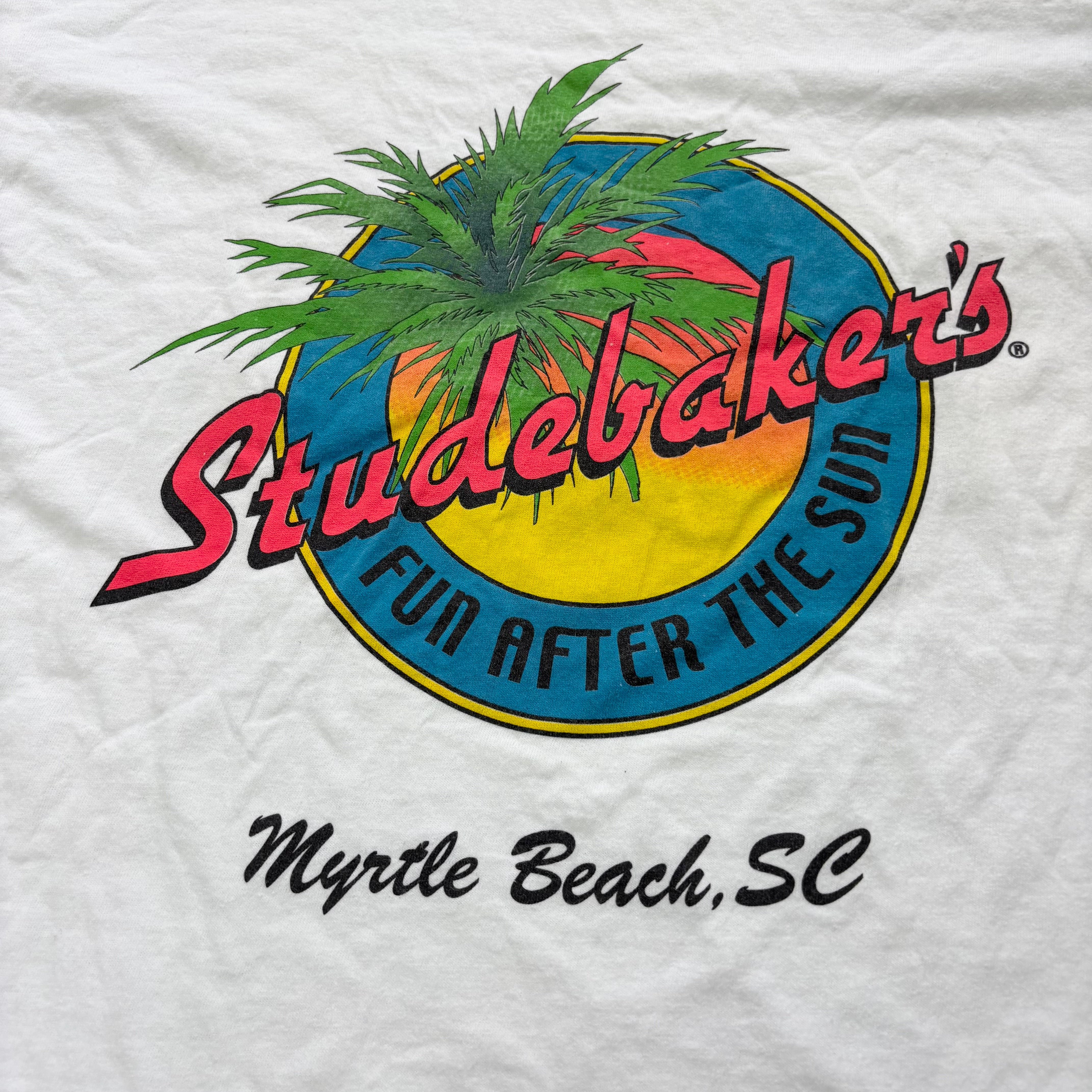 Vintage T Shirt Mens XL White Graphic Print 90s USA Tourist Beach