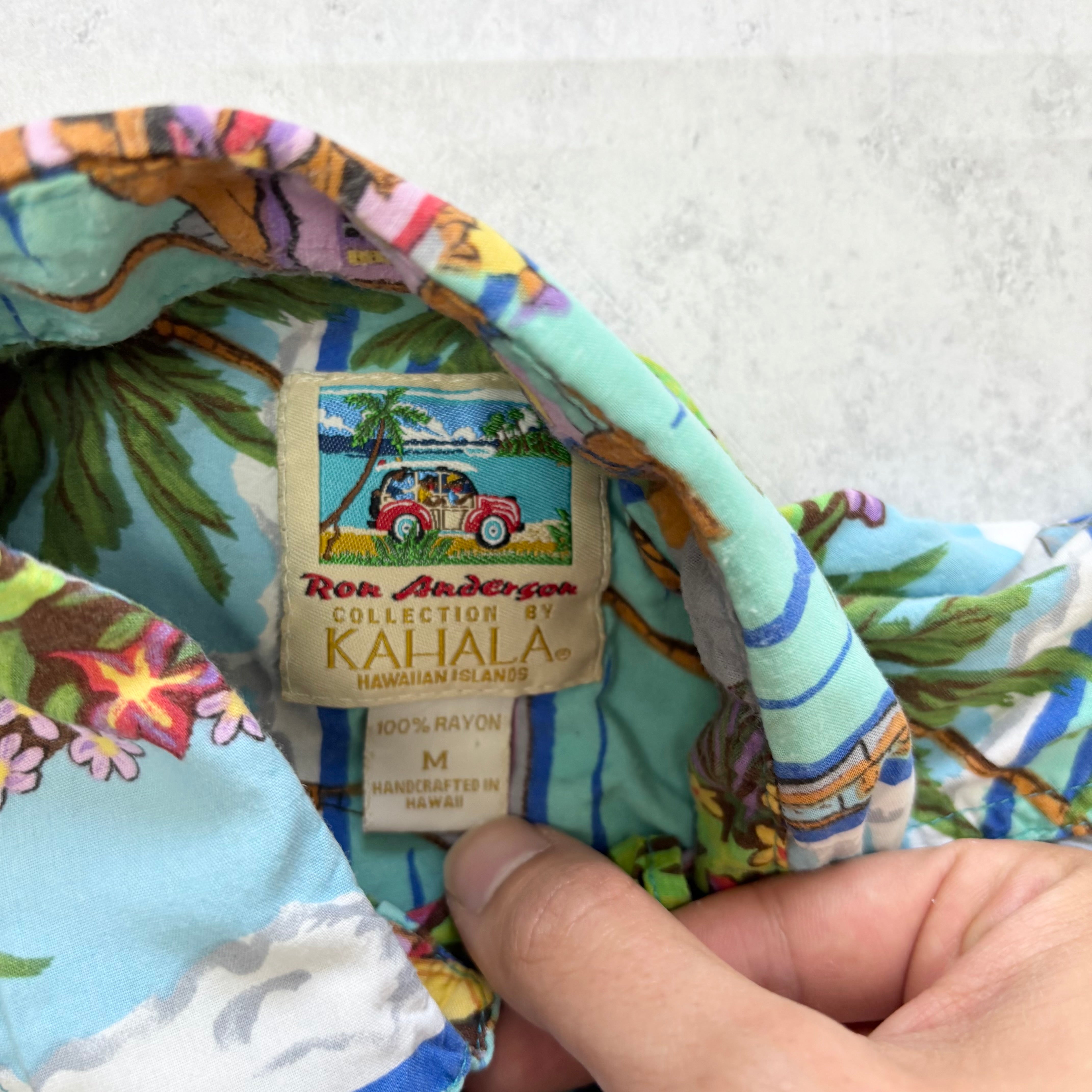 Vintage Hawaiian Shirt Mens Medium Blue Short Sleeve Rayon (E)