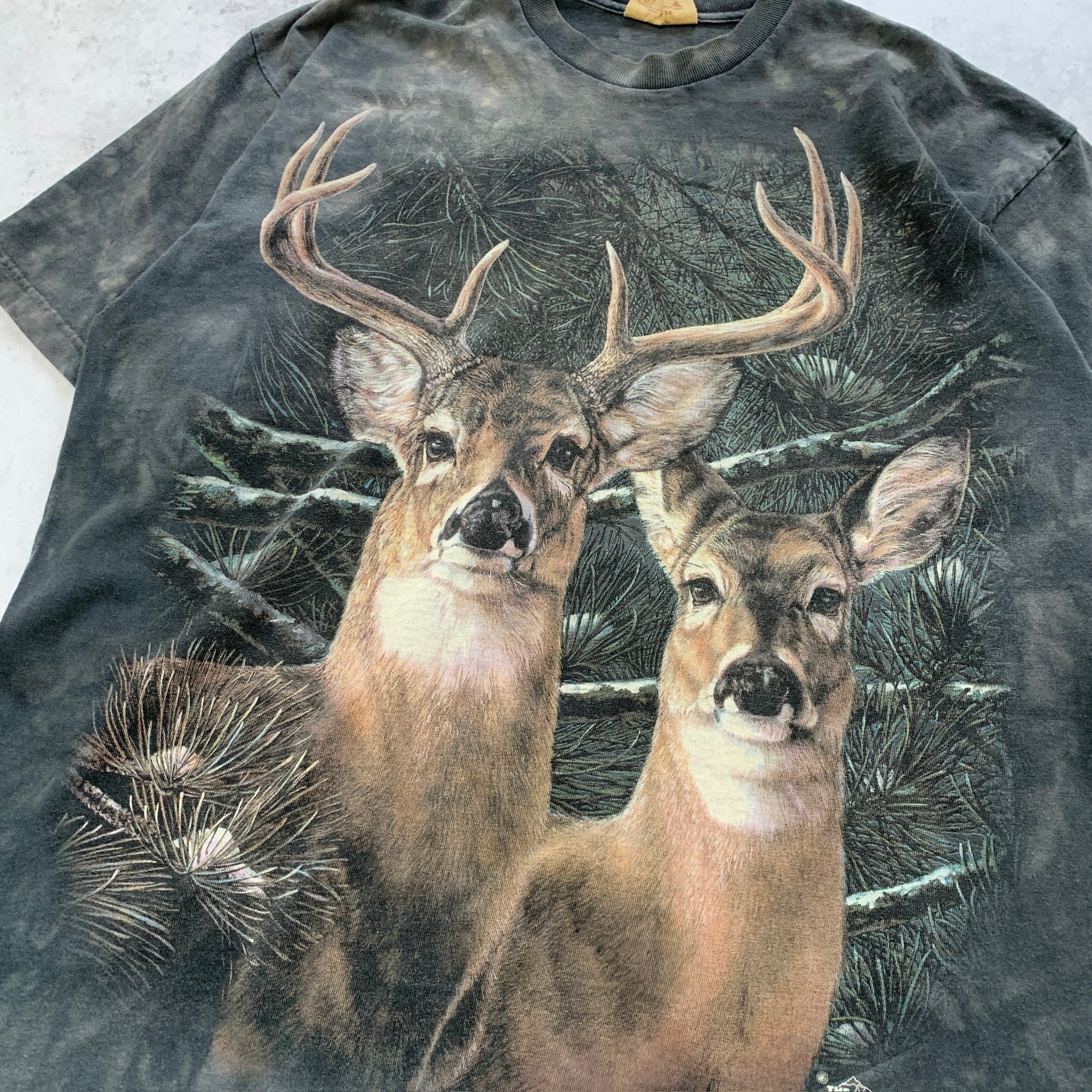 Vintage T Shirt Mens Large Grey Graphic Print 00s Deer The Mountain Nature