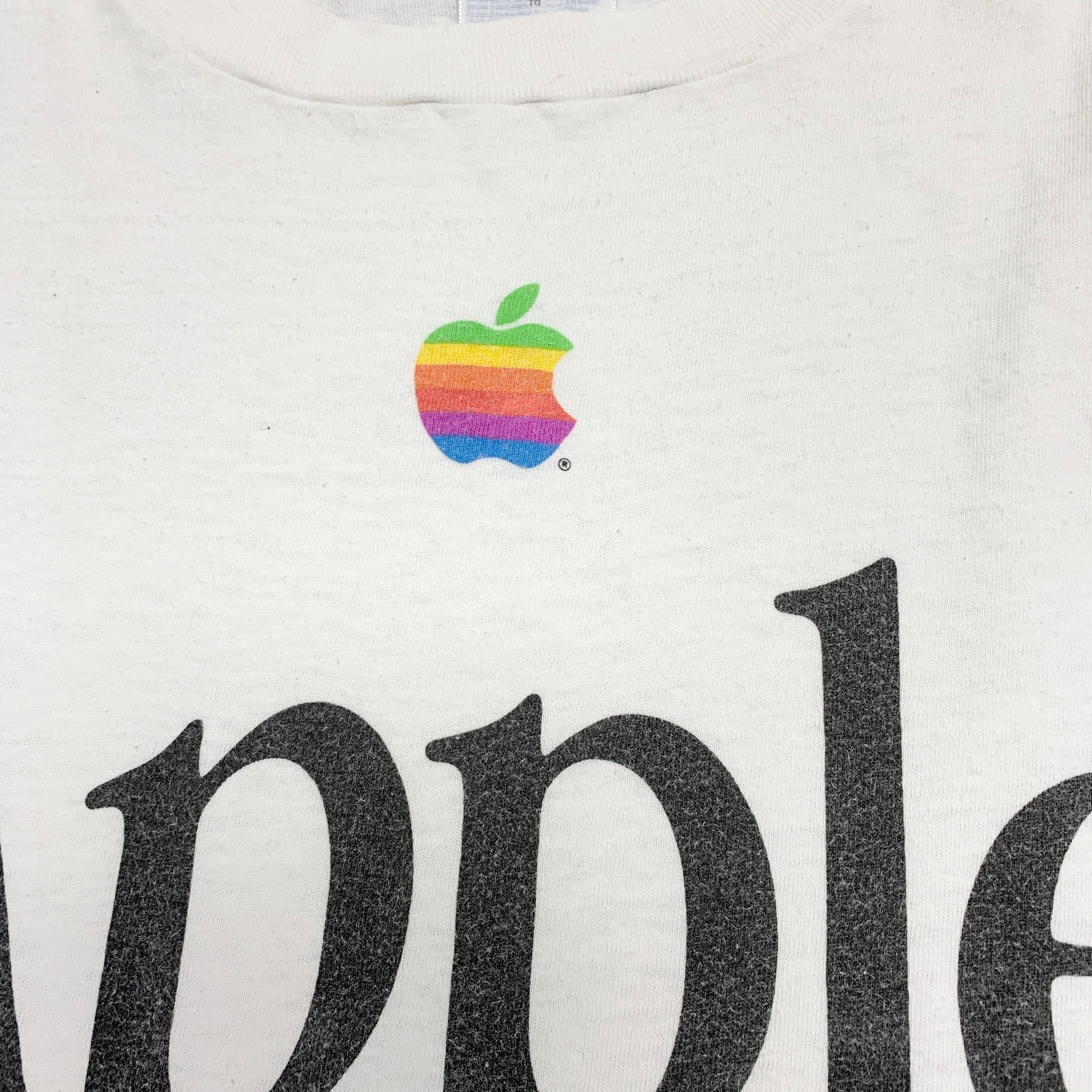 Vintage Apple T Shirt Mens XL White Single Stitch Graphic Rainbow Logo 90s Tech