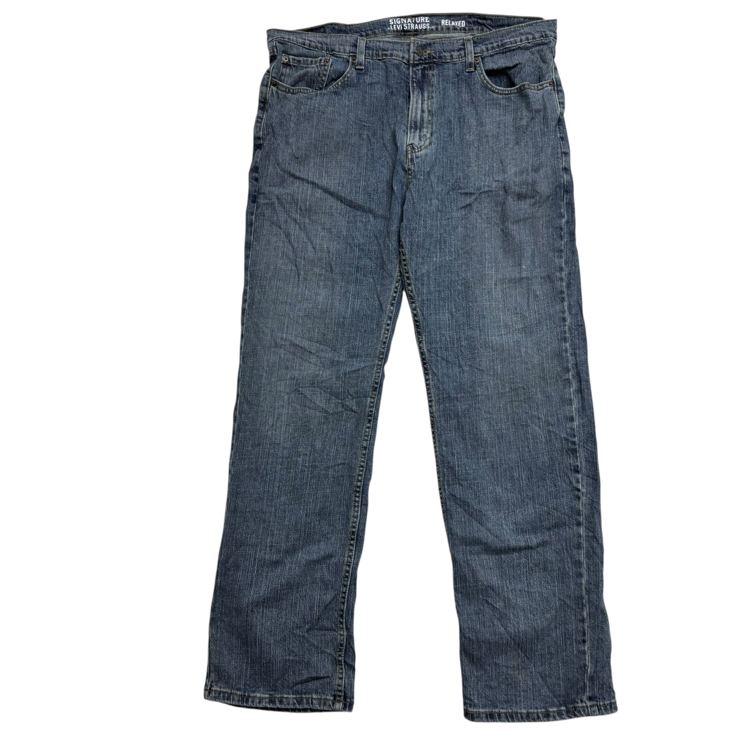 Levis Signature Jeans W38 L32 Mens Mid Blue Relaxed Straight Stretch Denim