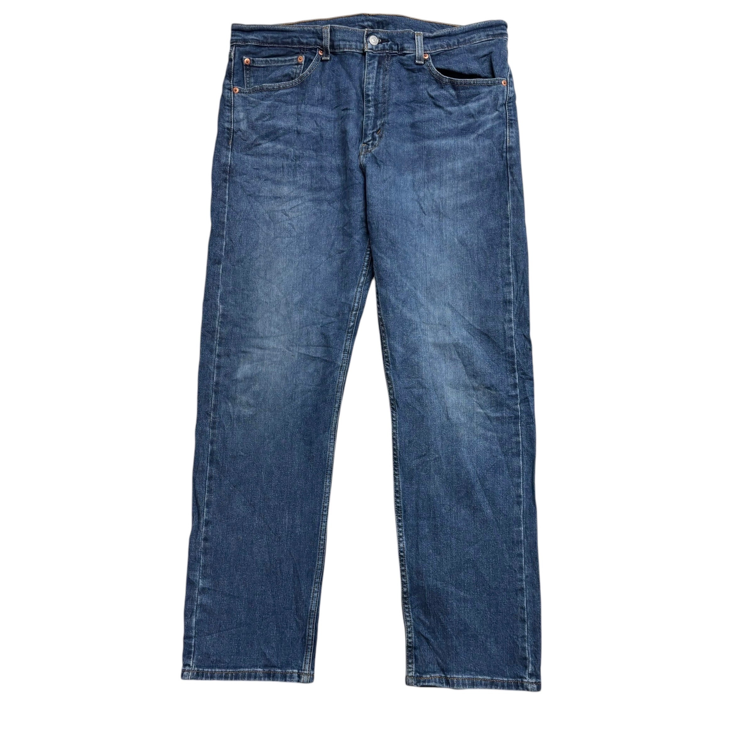Levis 505 Jeans W36 L32 Mens Mid Blue Regular Straight Fit Stretch Denim (E)