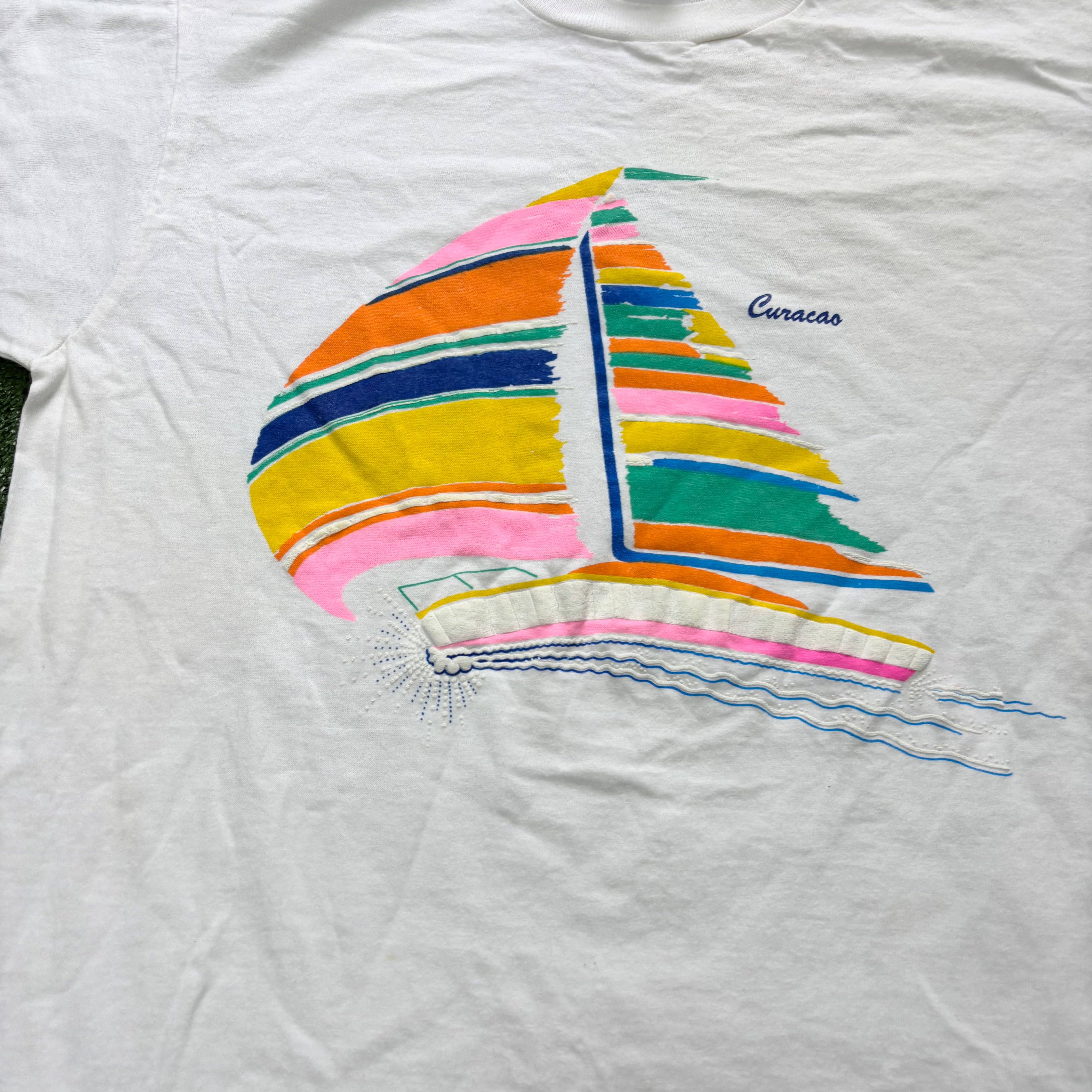 Vintage T Shirt Mens Large White Single Stitch Graphic Print 90s USA Tourist