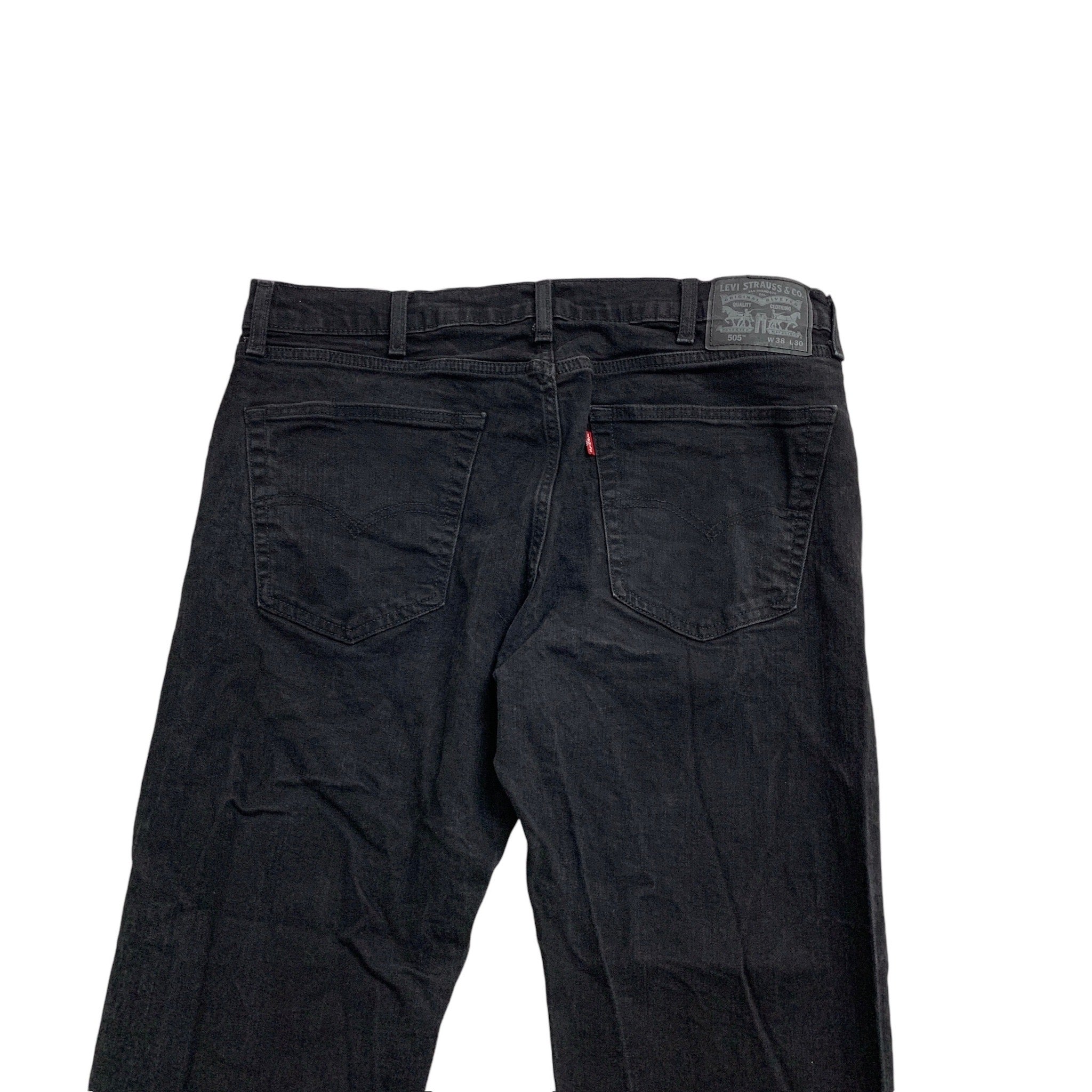 Levis 505 Jeans W38 L30 Mens Black Regular Straight Fit Stretch Denim