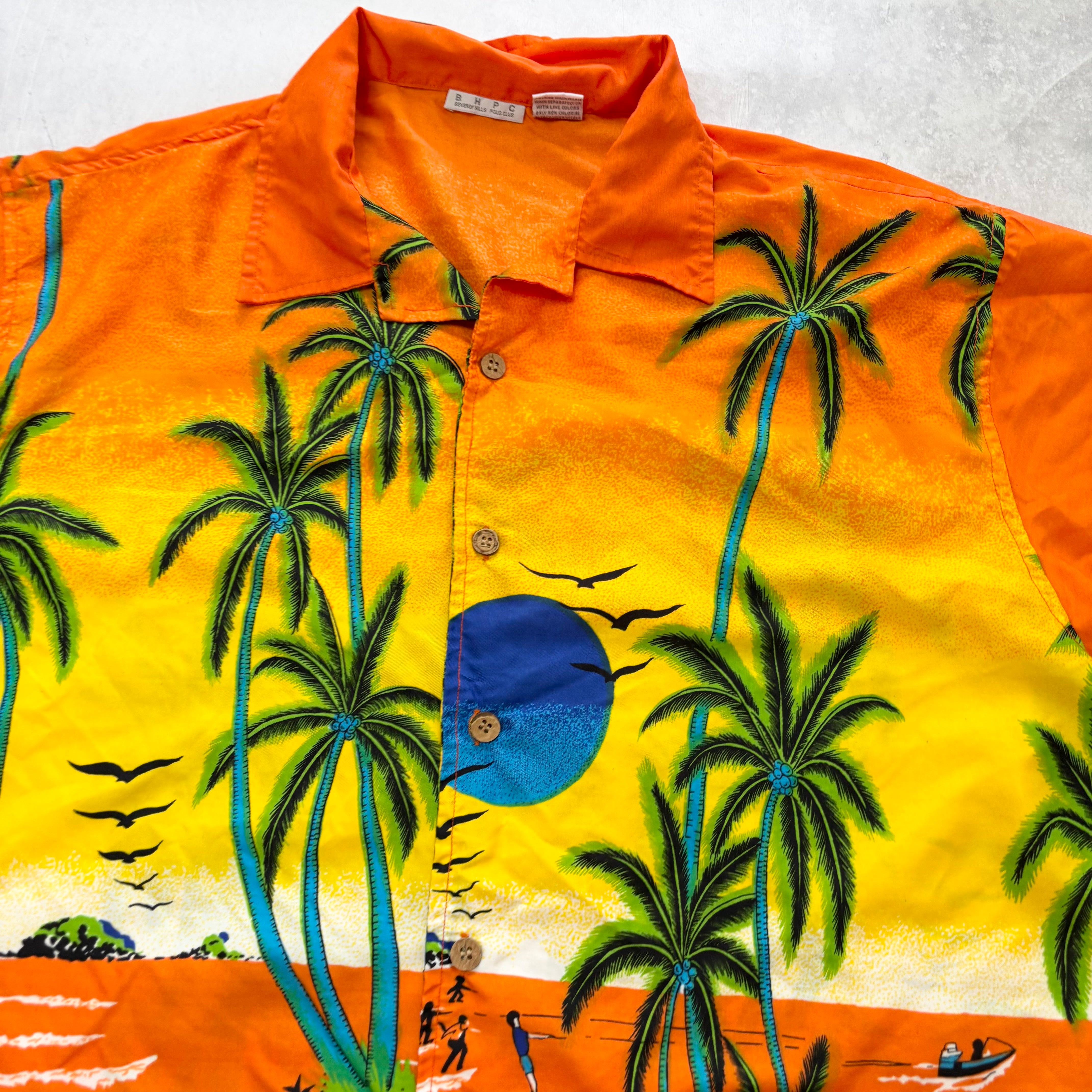 Hawaiian Shirt Mens Large Orange Floral Aloha Short Sleeve Polyester (E)