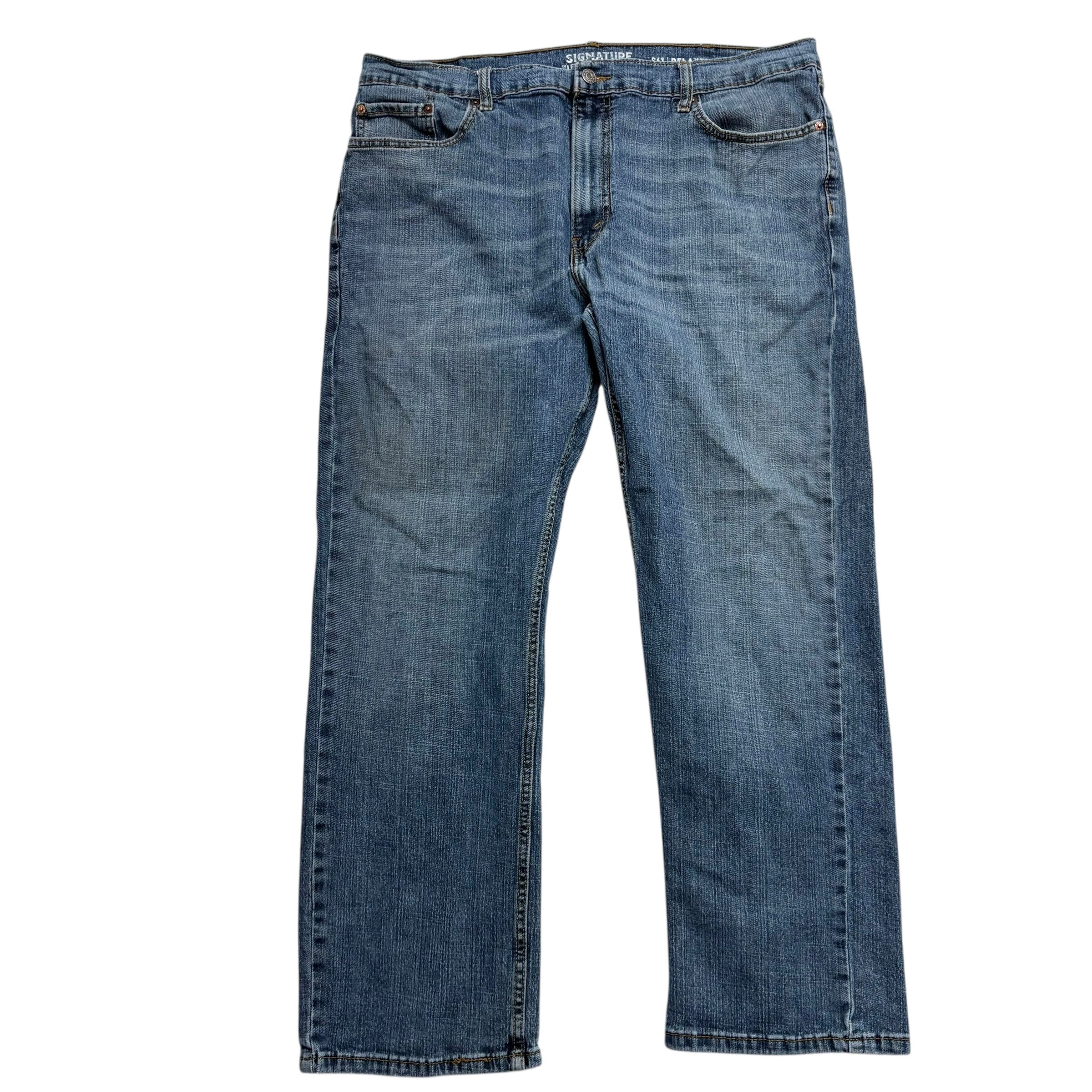 Levis Signature Jeans W40 L30 Mens Mid Blue Relaxed Straight Fit Stretch (F)