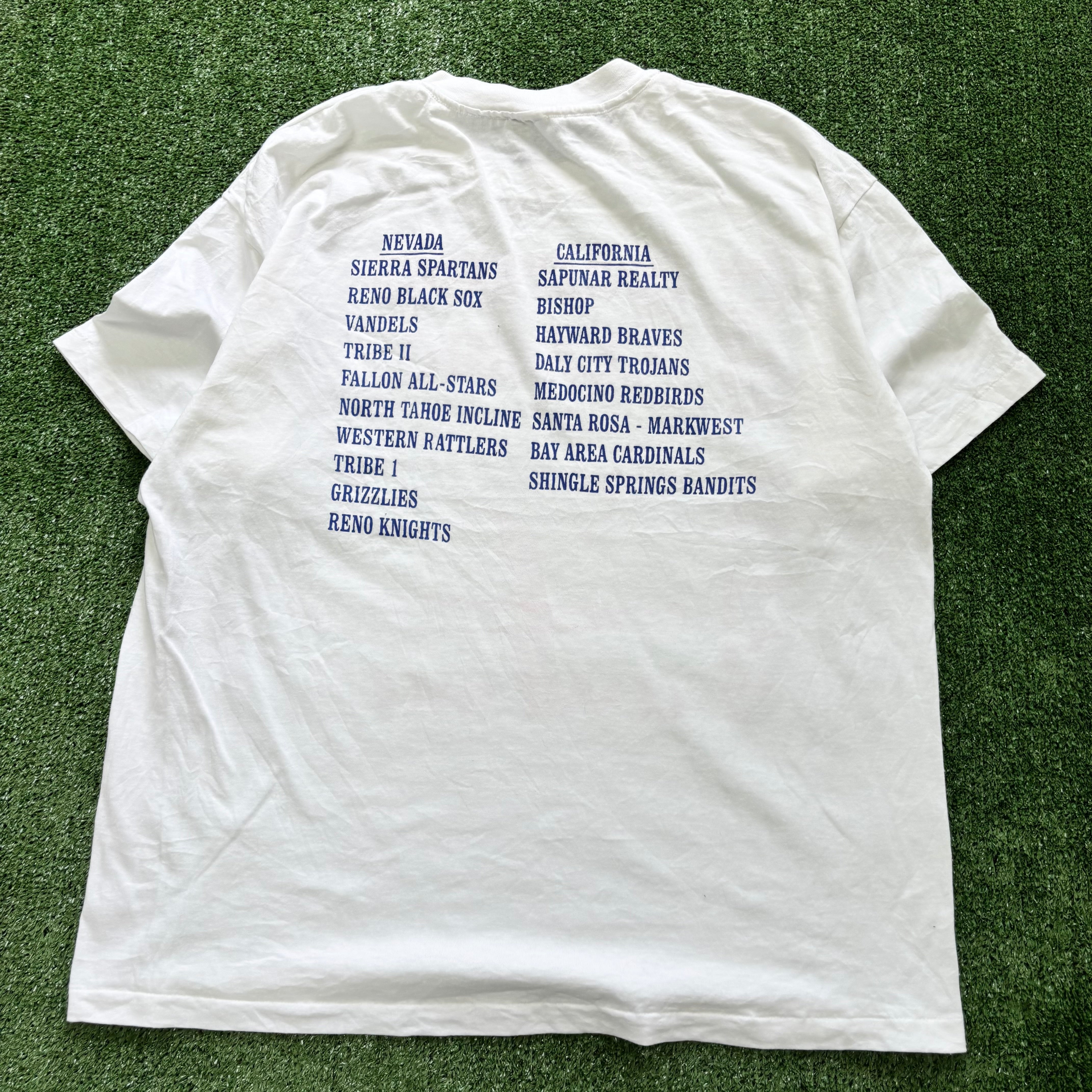 Vintage T Shirt Mens XL White Single Stitch Graphic Print 90s Baseball (E)