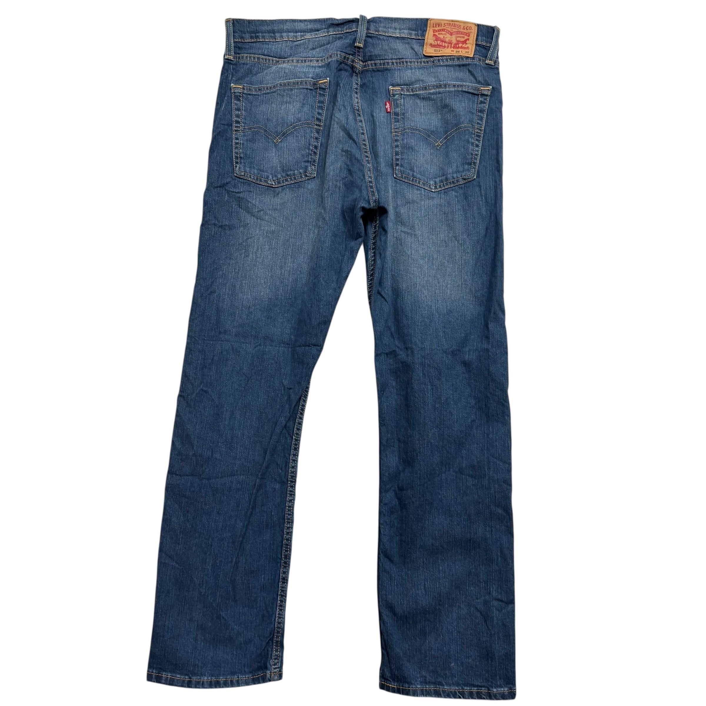 Levis 513 Jeans W34 L30 Mens Dark Blue Slim Straight Fit Stretch Denim (E)