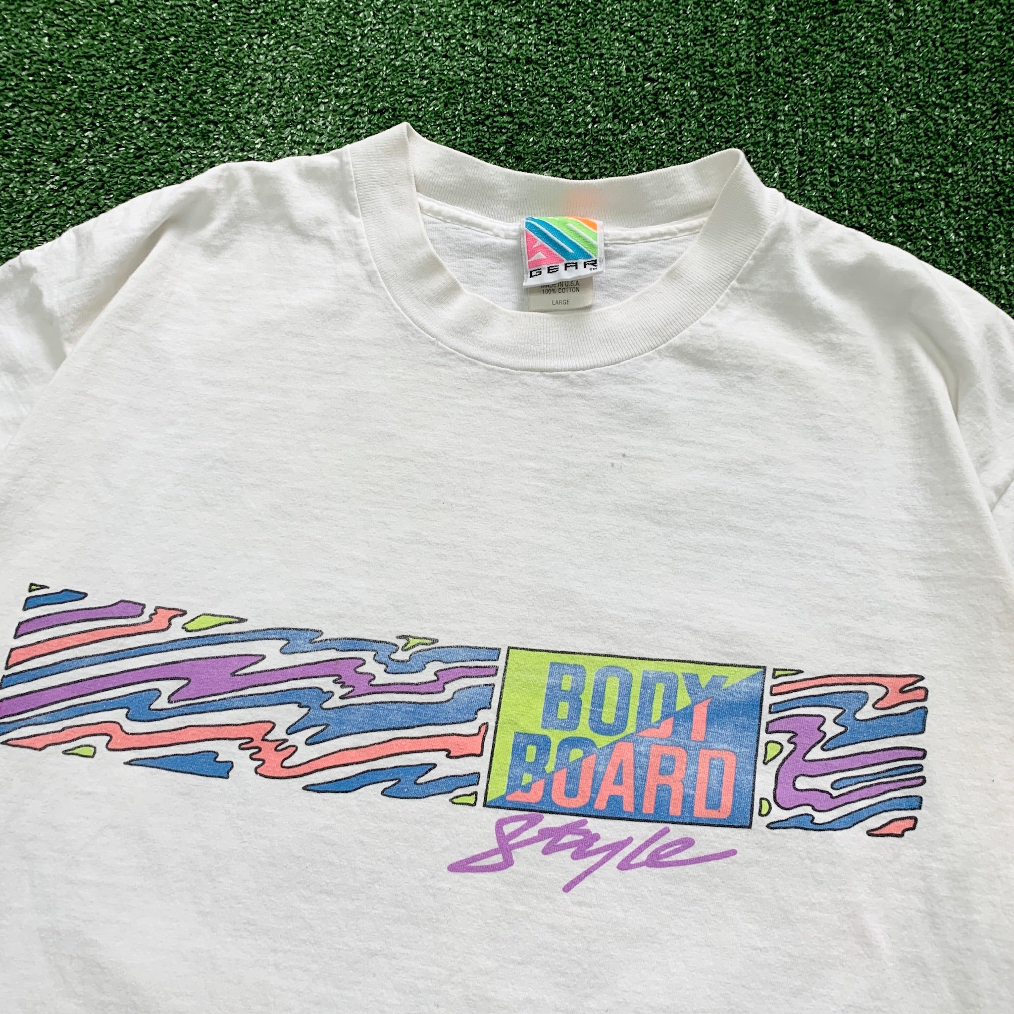 Vintage T Shirt Mens Large White Single Stitch Graphic Print 90s Surfing