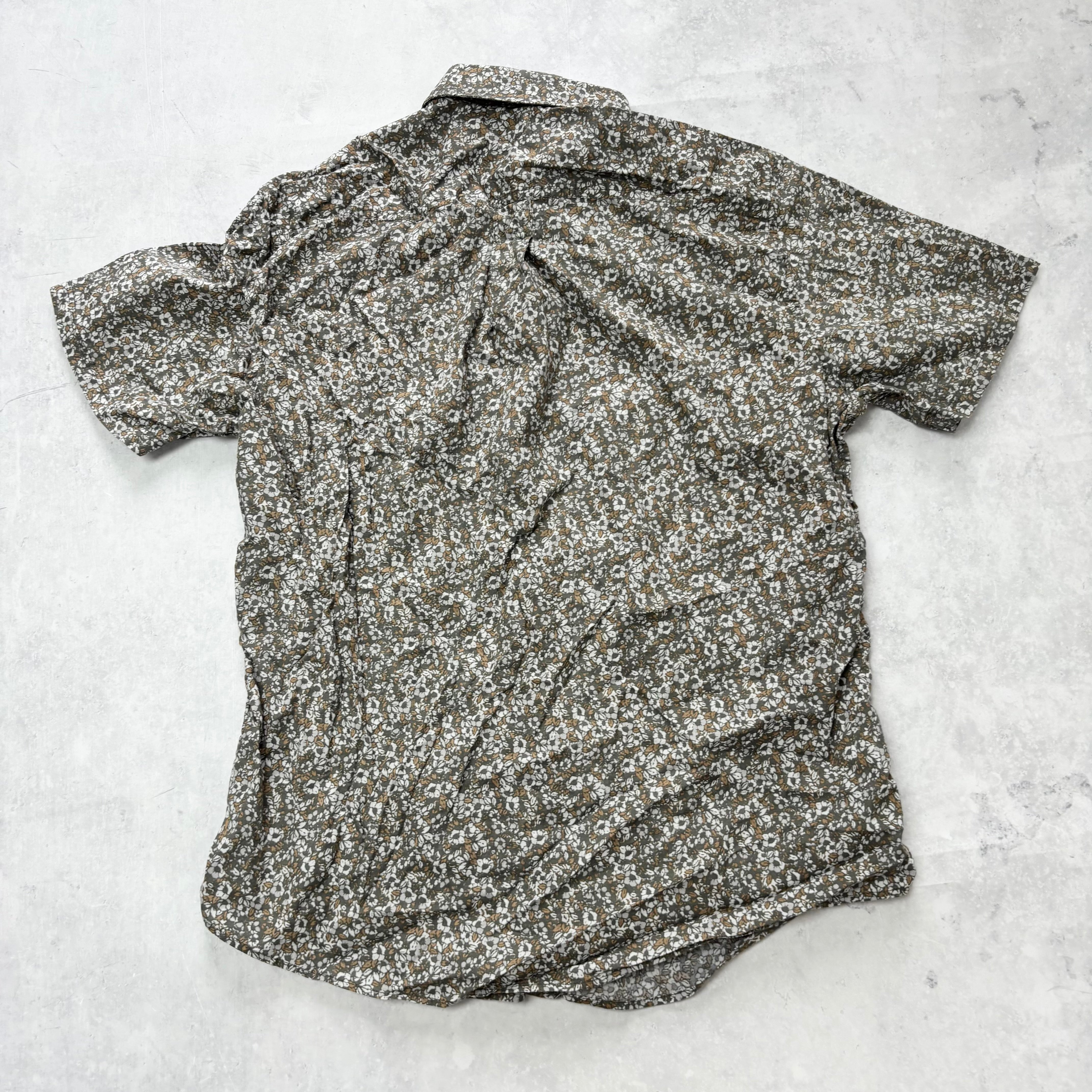 Eddie Bauer Hawaiian Shirt Mens Large Green Slim Fit Short Sleeve Cotton (E)