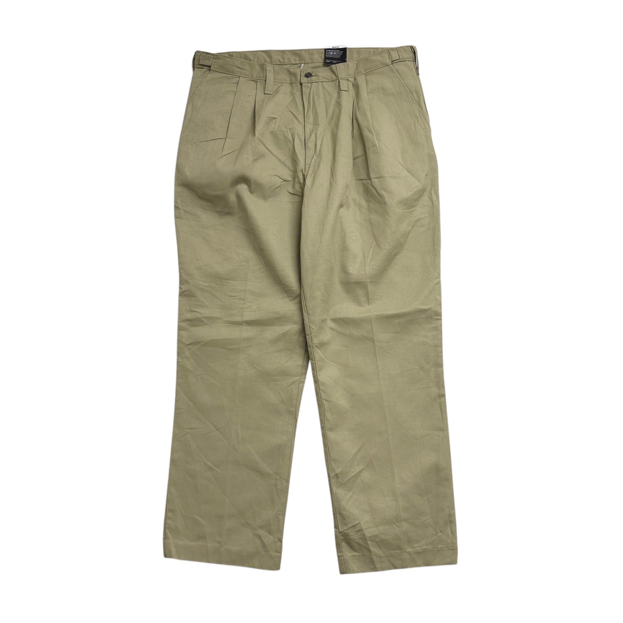 Dickies Pleated Trousers W40 L32 Mens Beige Pants Relaxed Straight Fit Workwear