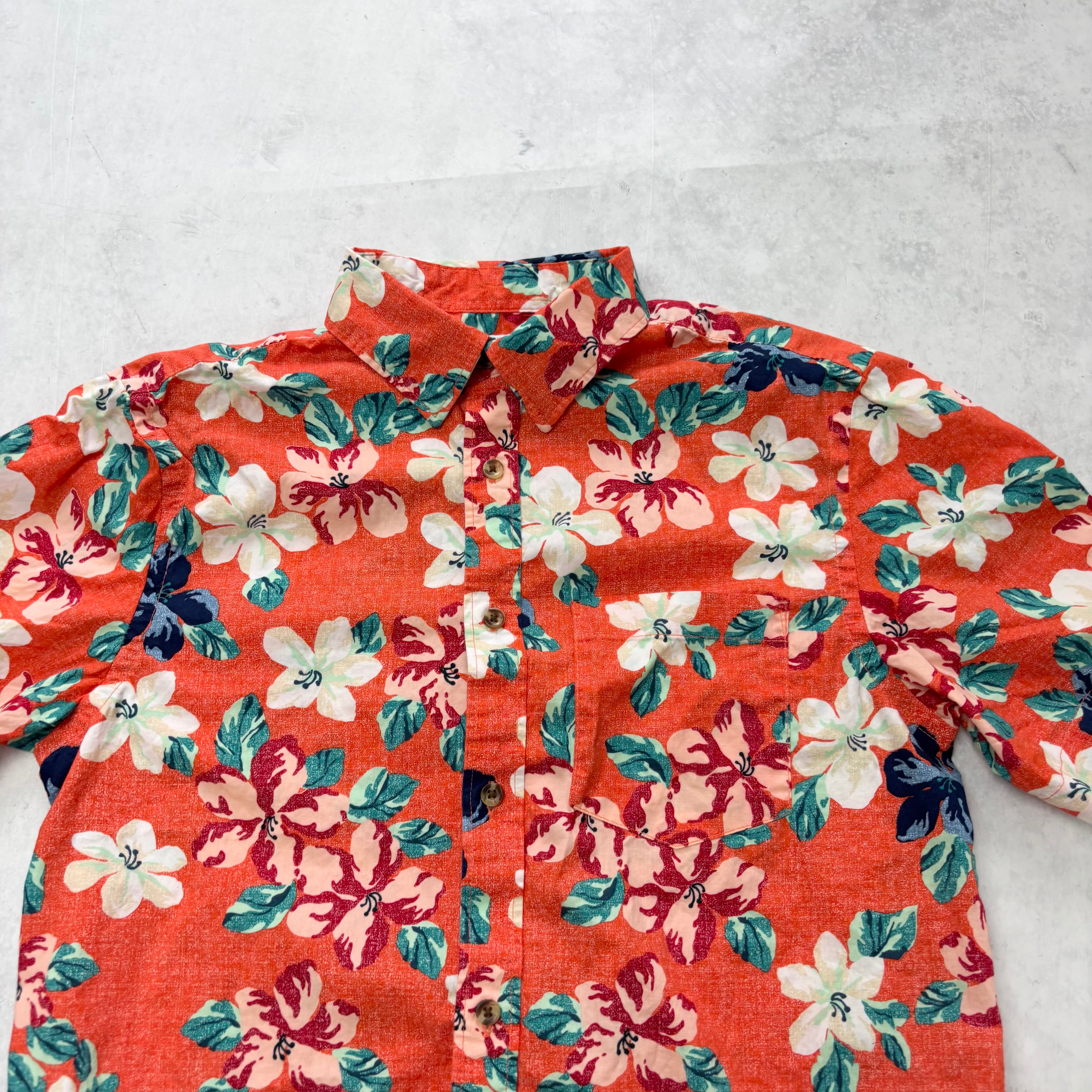 Old Navy Hawaiian Shirt Mens Small Orange Aloha Short Sleeve Cotton Slim Fit (E)