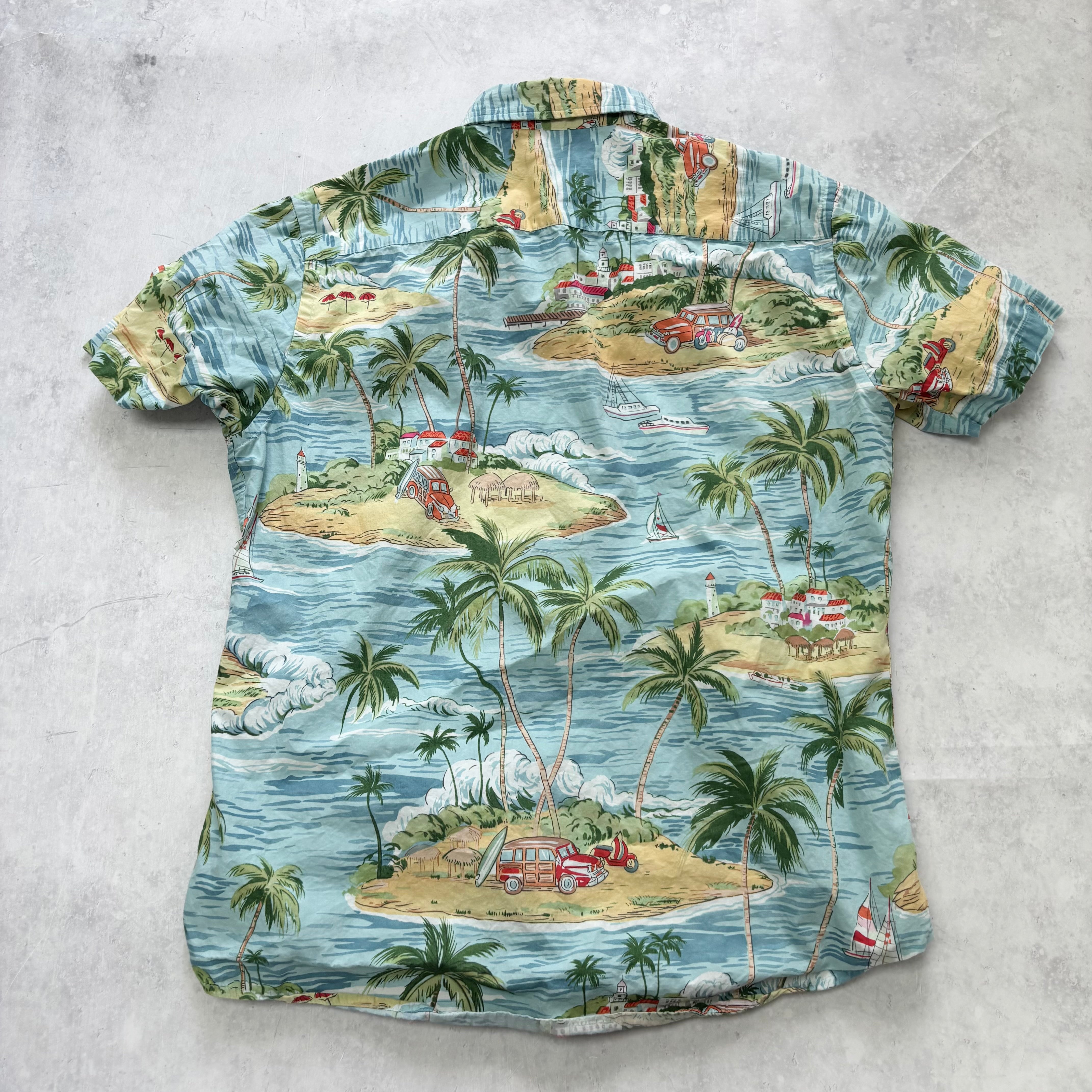 Hawaiian Shirt Mens Medium Blue Floral Aloha Short Sleeve Athletic Fit (E)