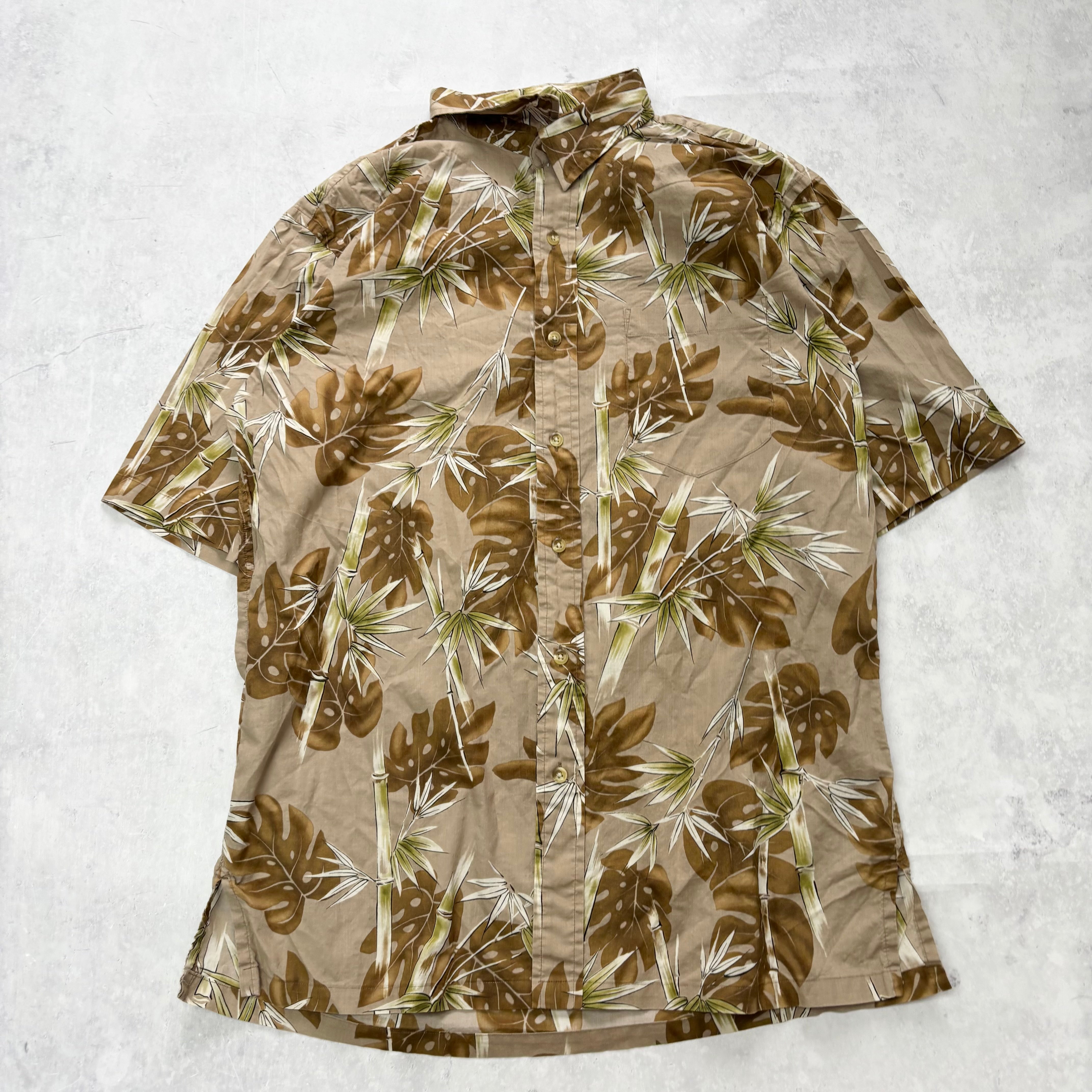Hawaiian Shirt Mens Large Brown Aloha Short Sleeve Cotton Slim Fit (E)
