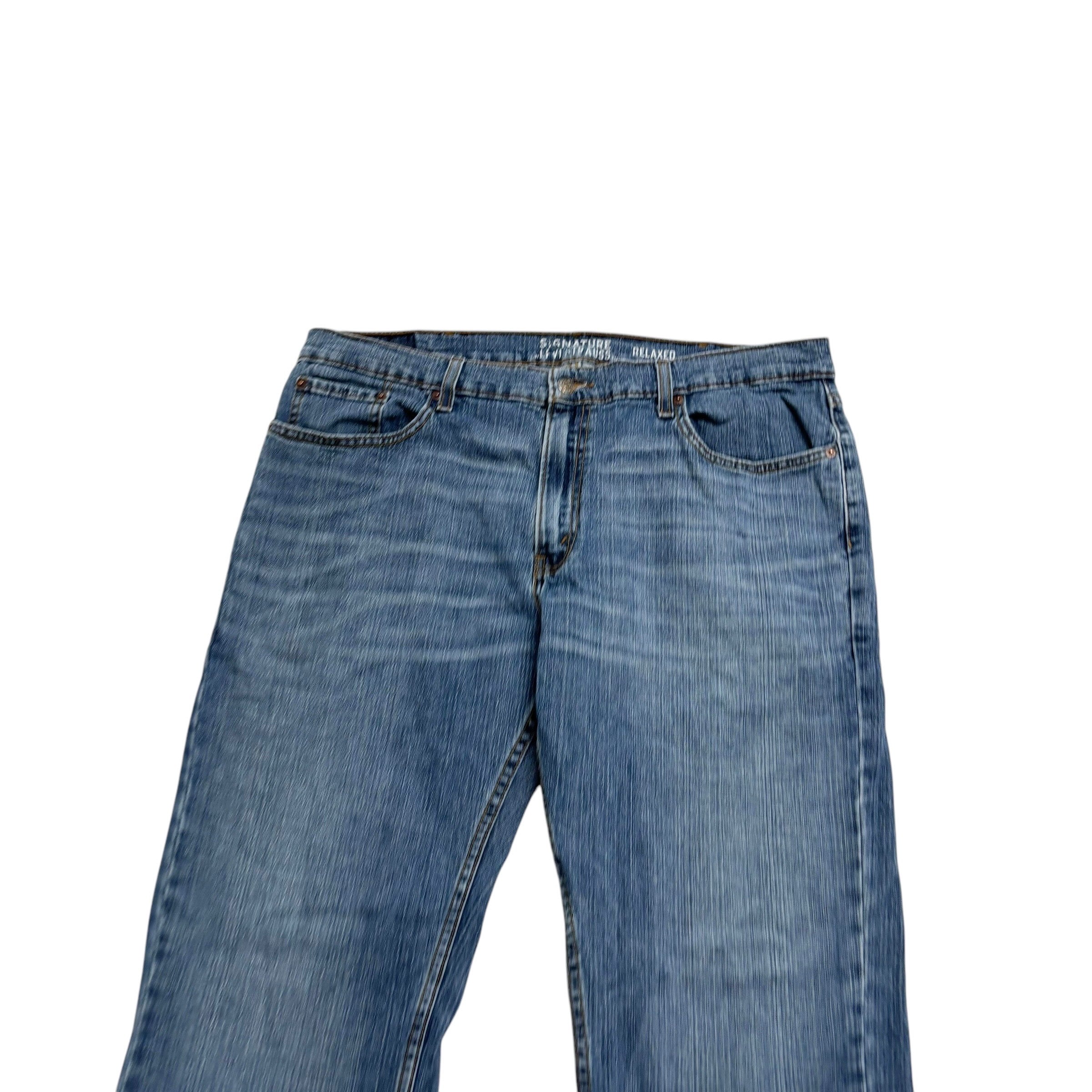 Levis Signature Jeans W38 L30 Mens Mid Blue Relaxed Straight Fit Stretch (E)