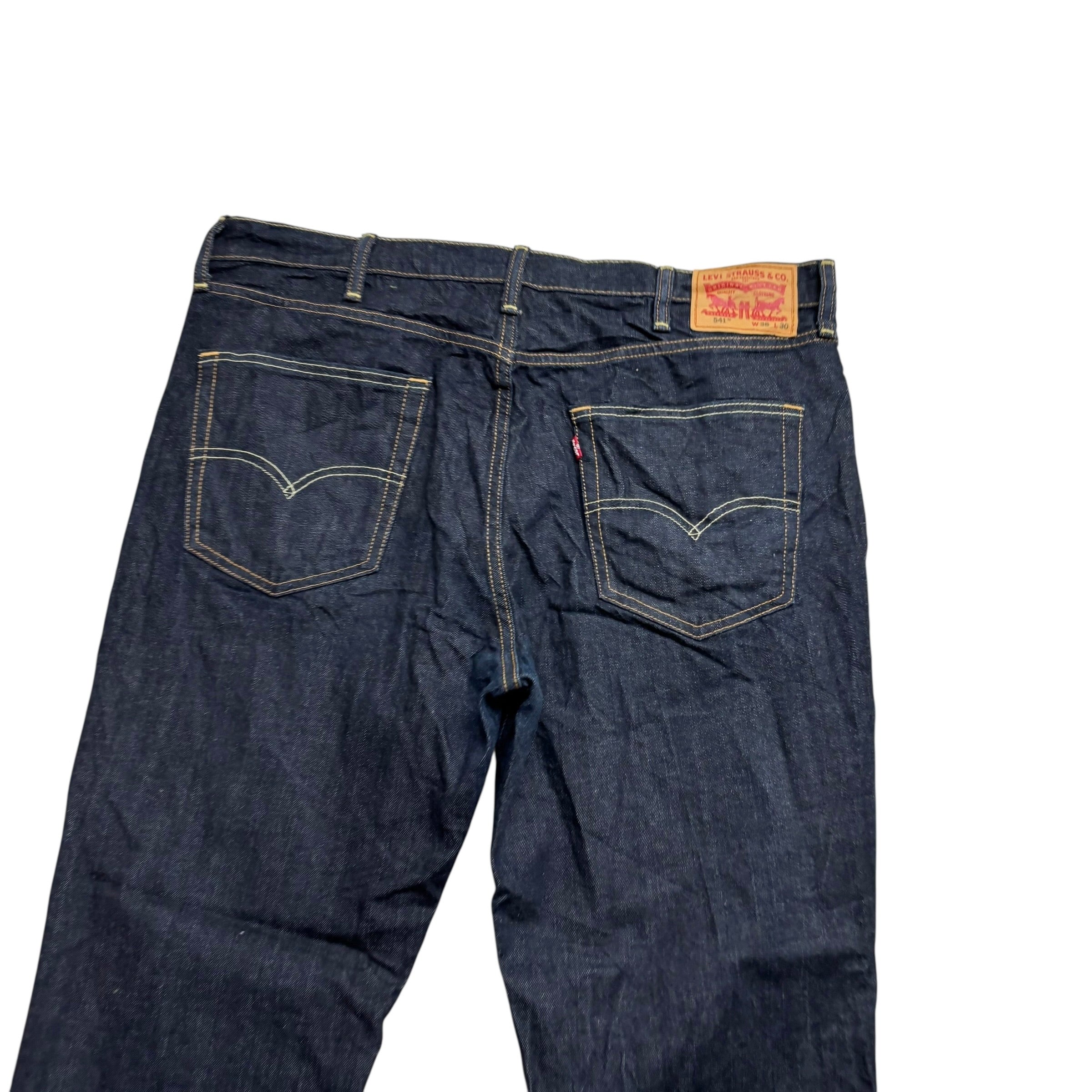 Levis 541 Jeans W38 L30 Mens Dark Blue Athletic Tapered Fit Stretch Denim (E)