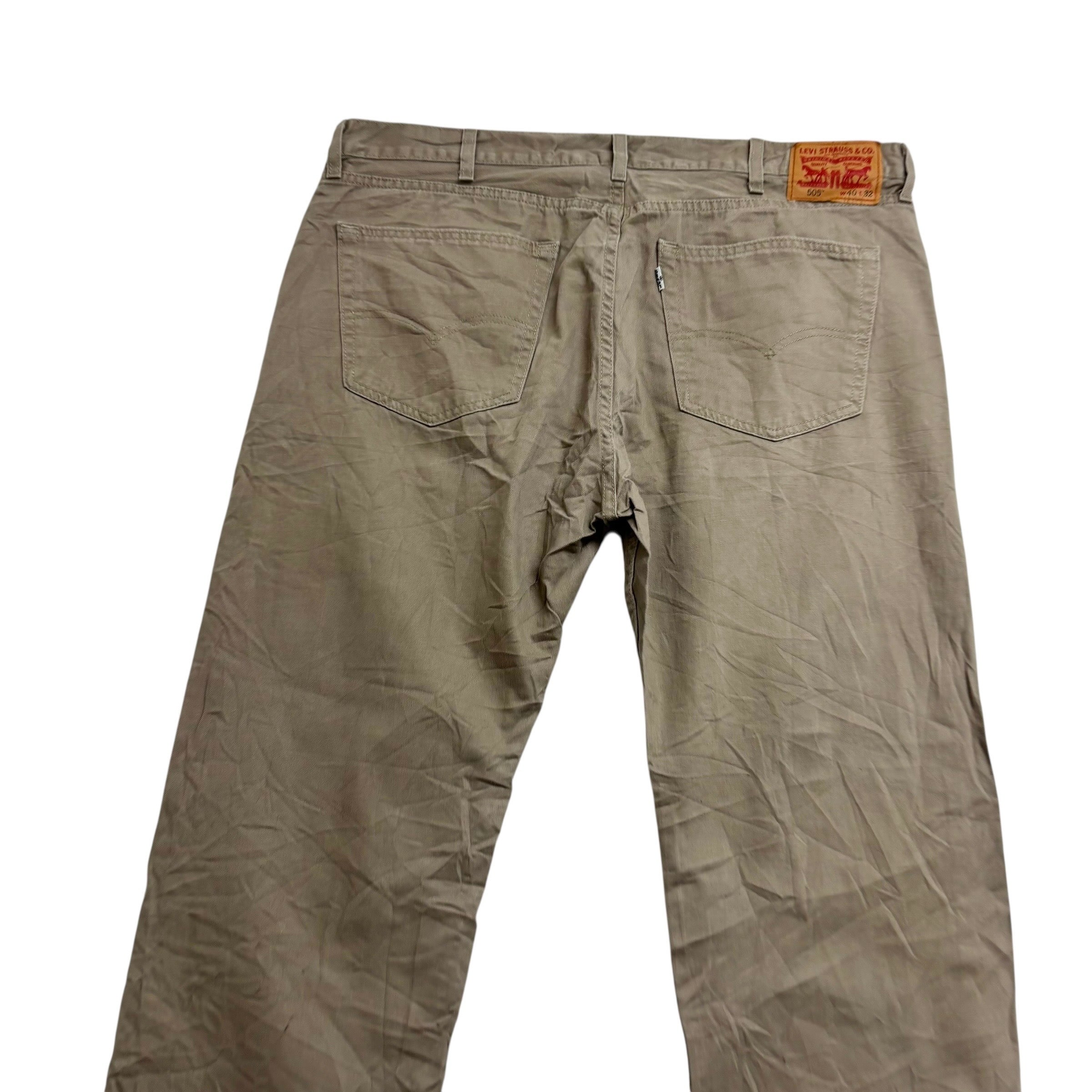 Levis 505 Trousers W40 L32 Mens Beige Regular Straight Fit Cotton Pants