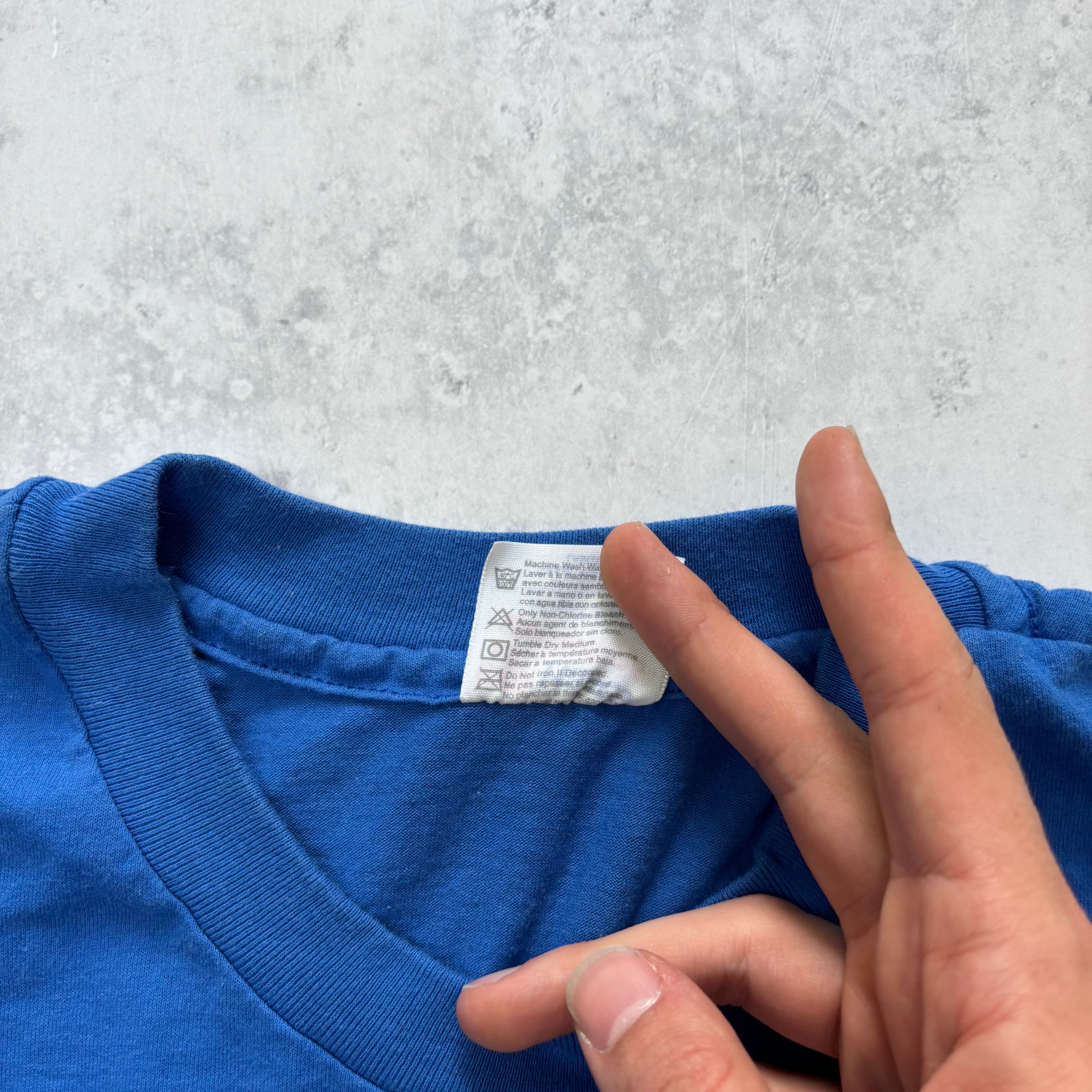 Vintage T Shirt Mens Medium Blue Single Stitch Graphic Print 90s USA (E)