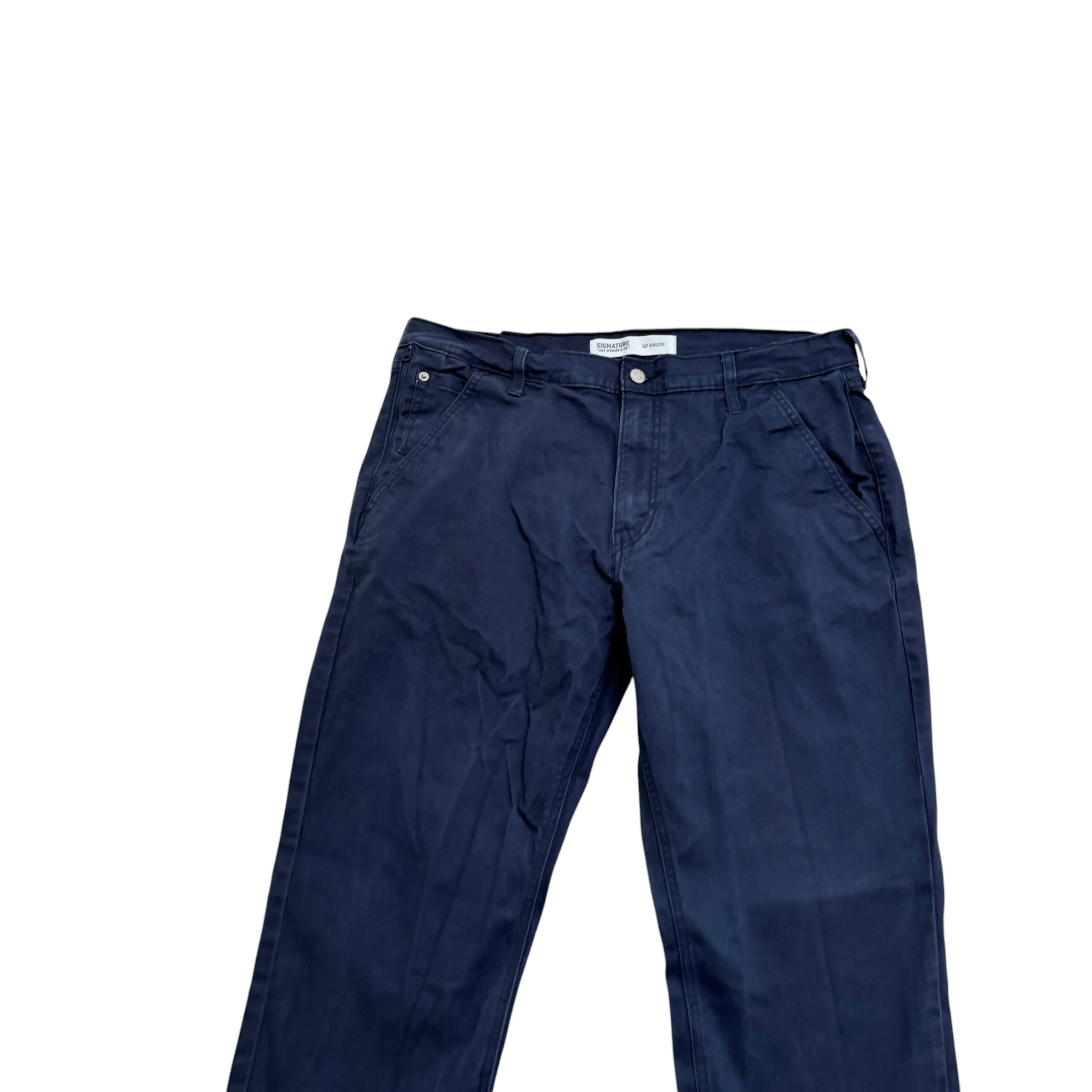 Levis Signature Trousers W36 L29 Mens Navy Blue Athletic Fit Pants (E)