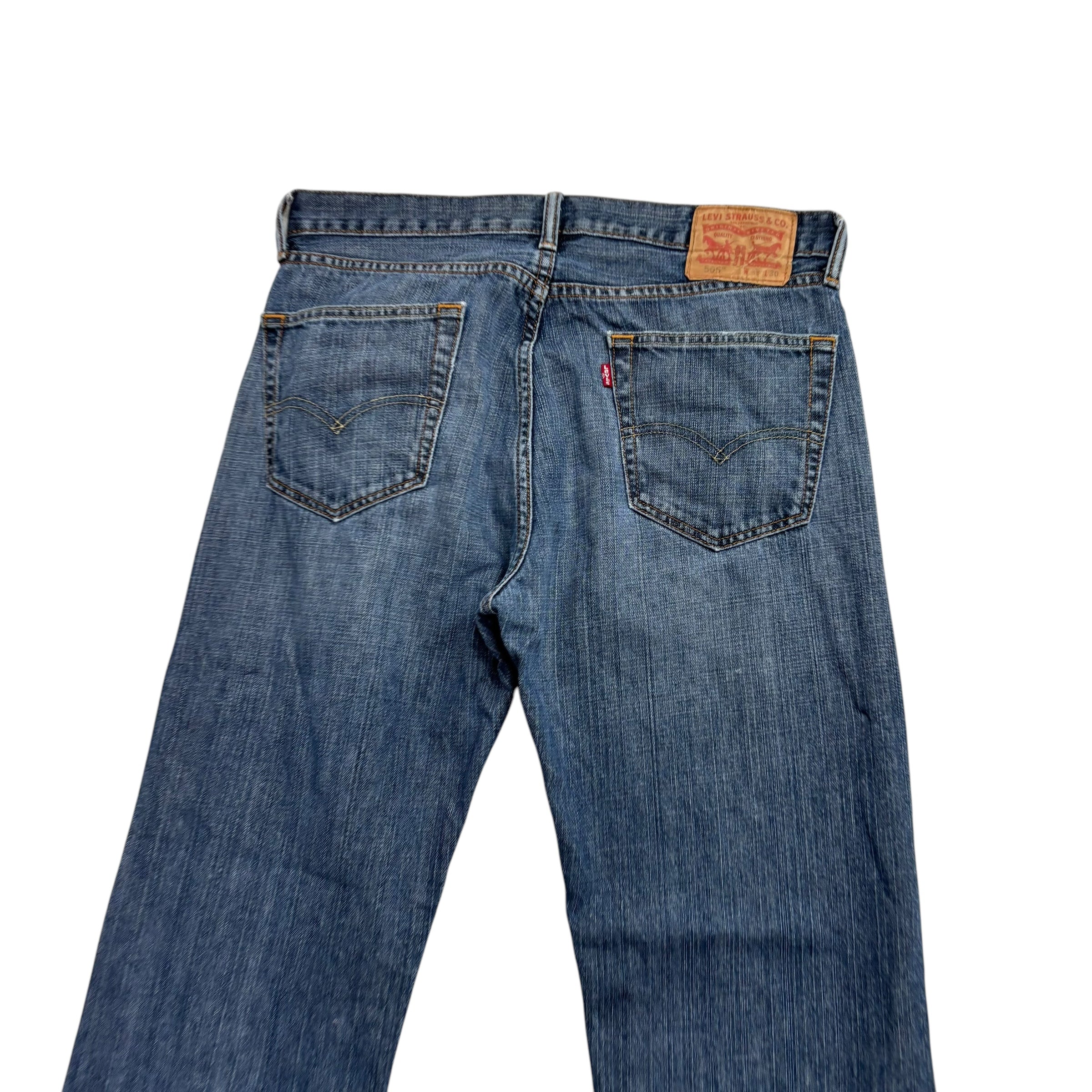 Levis 505 Jeans W33 L28 Mens Mid Blue Regular Straight Fit Denim (E)