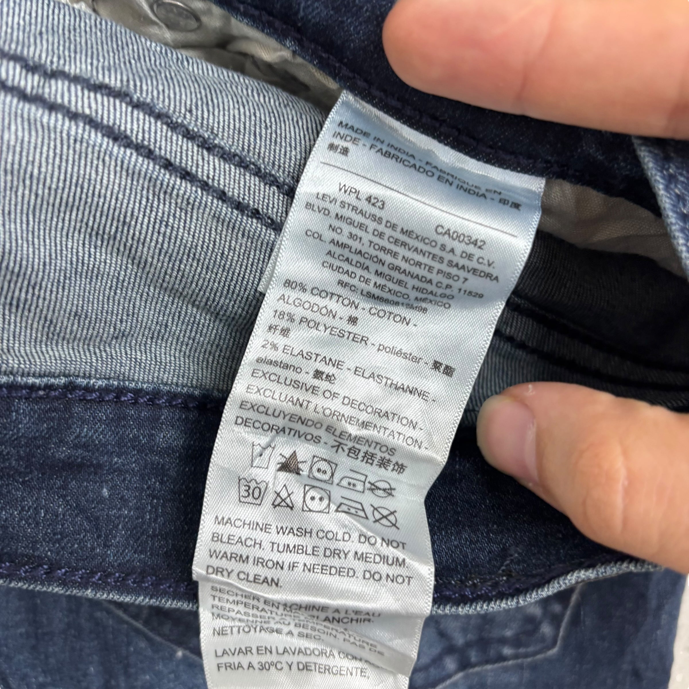 Levis Denizen Jeans W31 L30 Mens Navy Blue Skinny Fit Stretch Denim (E)