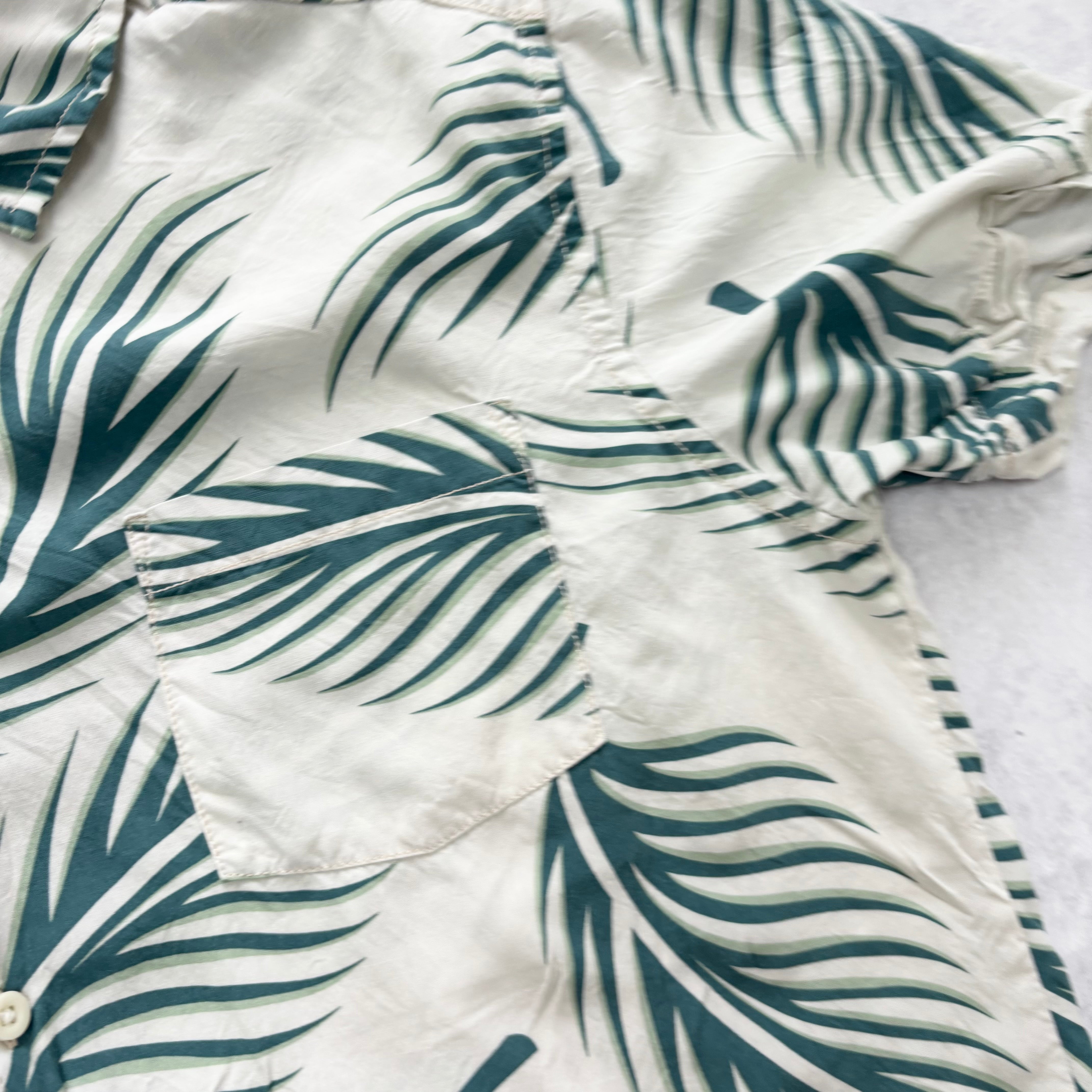 Hawaiian Shirt Mens Small Cream Floral Aloha Short Sleeve Viscose (E)