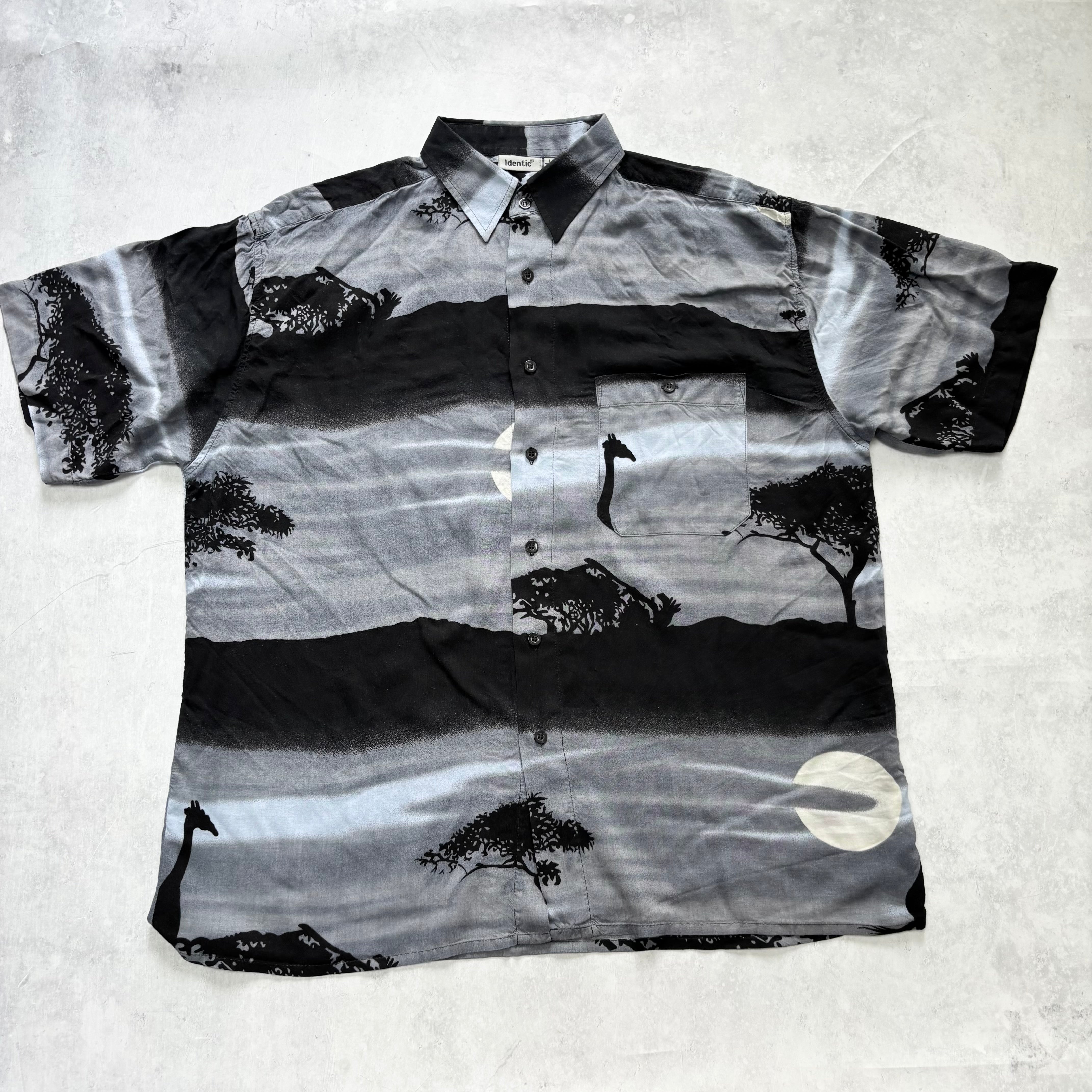 Vintage Hawaiian Shirt Mens Large Grey Aloha Short Sleeve Viscose (E)